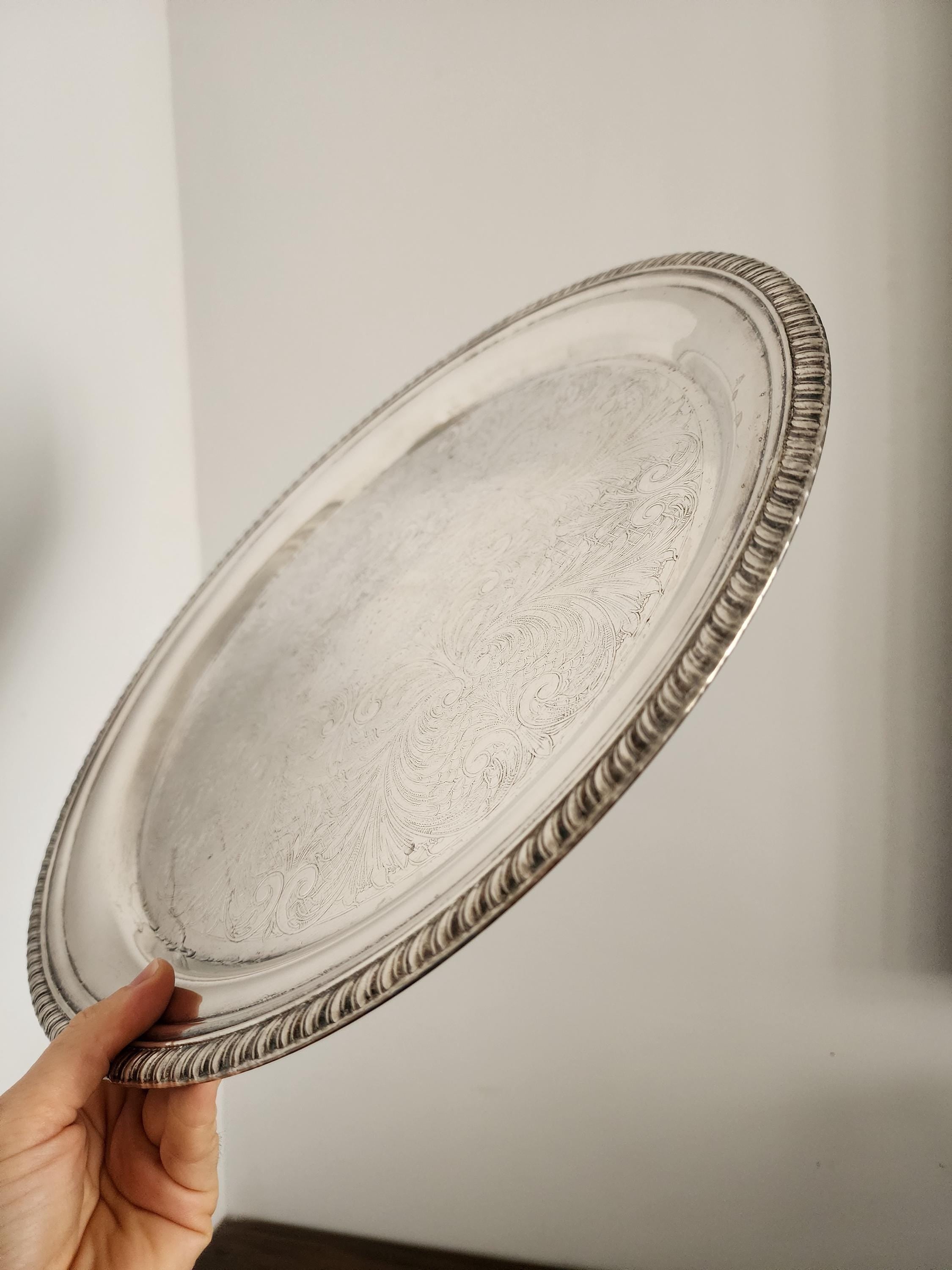 Vintage Silver Plated Tray with Brass Handles, Mid Century Modern Serving Platter, Elegant Mixed Metal Barware Decor