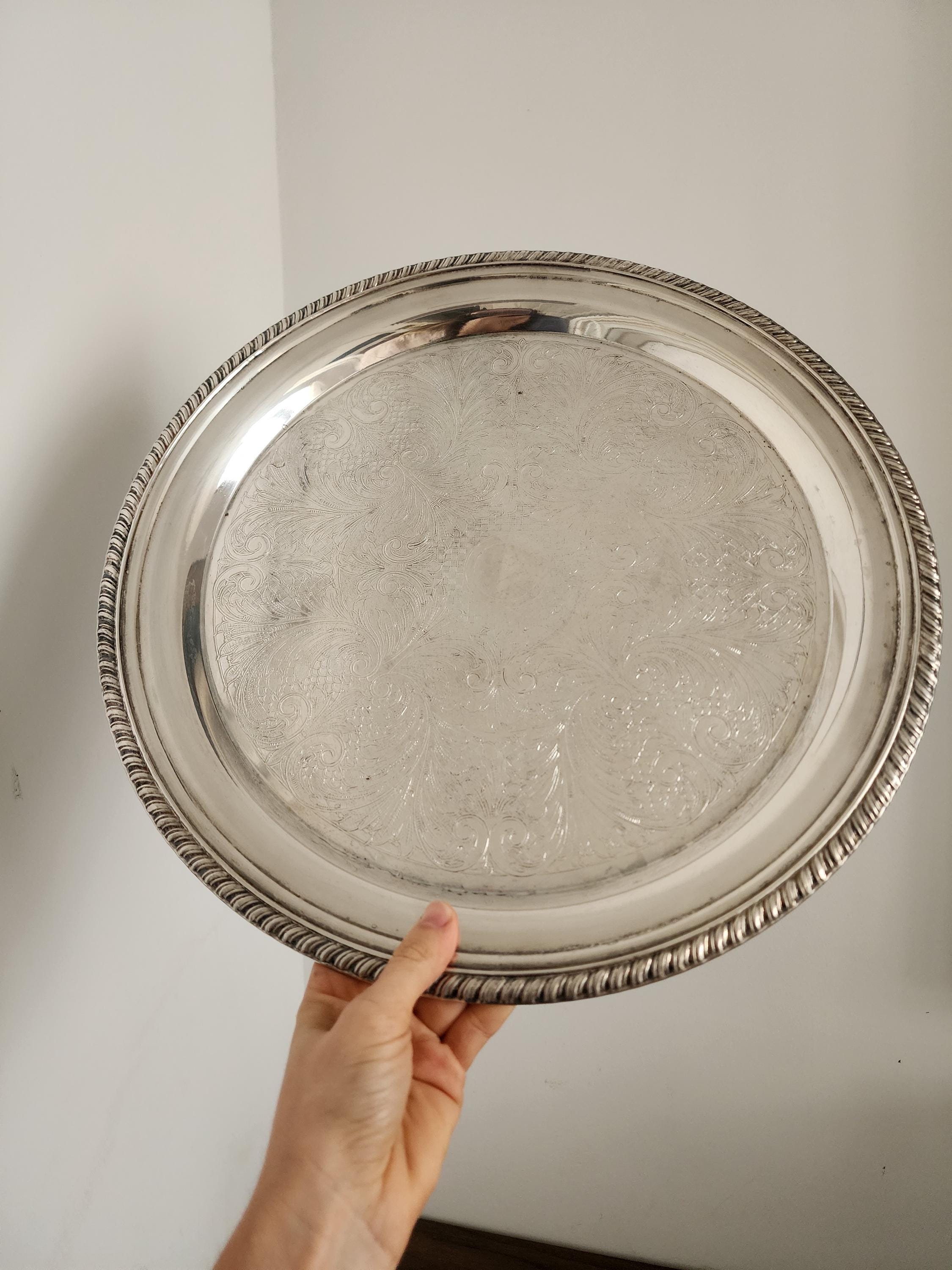 Vintage Silver Plated Tray with Brass Handles, Mid Century Modern Serving Platter, Elegant Mixed Metal Barware Decor