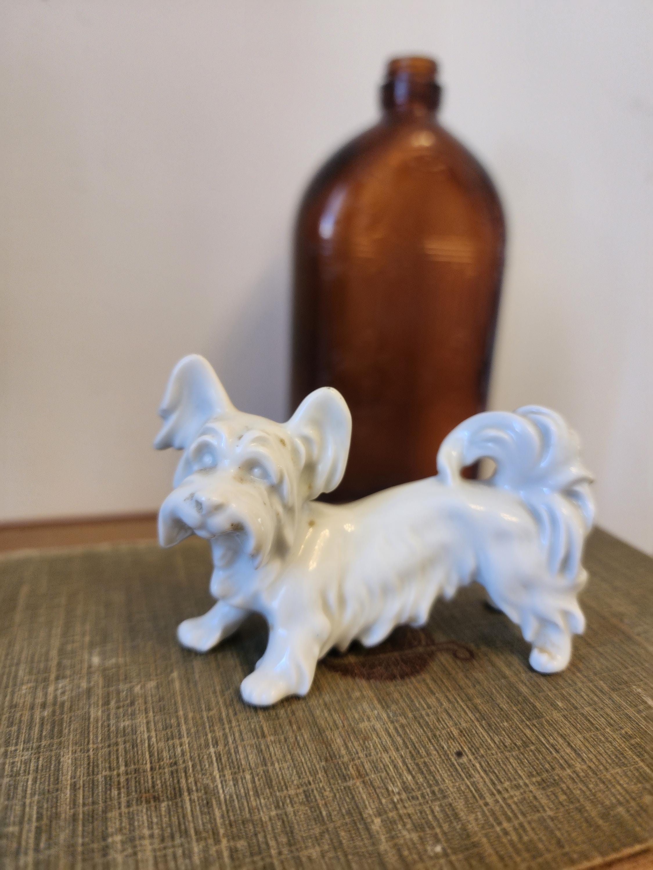 Rare Vintage Austrian Porcelain Dog Figurine 1689 Wien | White Terrier | Mid Century Vienna Porcelain Collectible | Made in Austria