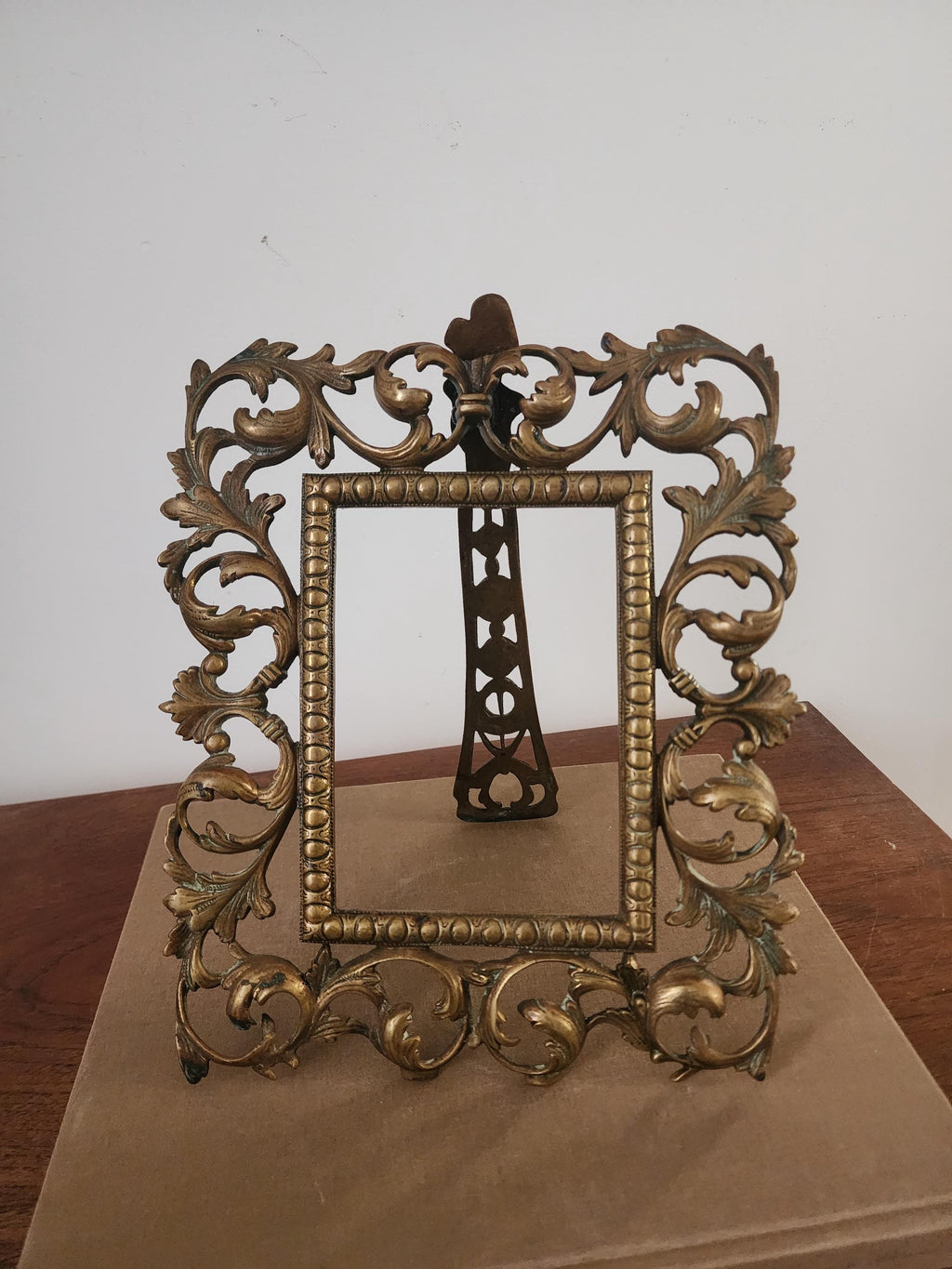 Vintage Gilt Metal Picture Frame | Baroque Acanthus Leaf Frame | French Rococo Decor | Ornate Vanity Photo Frame | Gold Scroll Frame