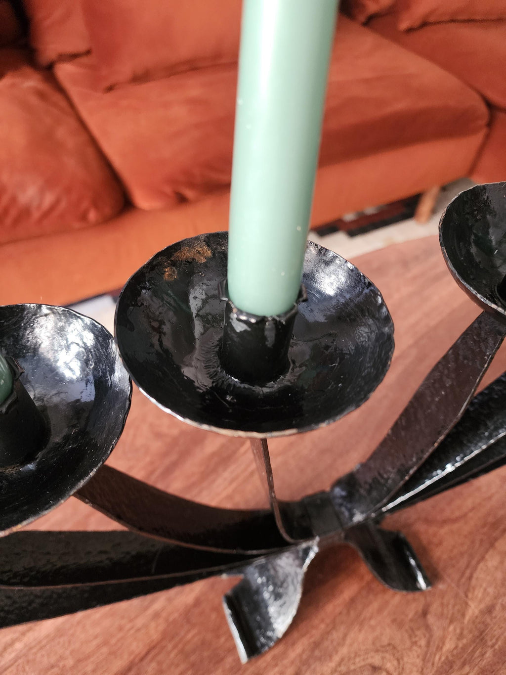 Mid Century Wrought Iron Candelabra | 9 Arm Black Iron Candle Holder | Modernist Brutalist Style | 23.5” Centerpiece Sculpture