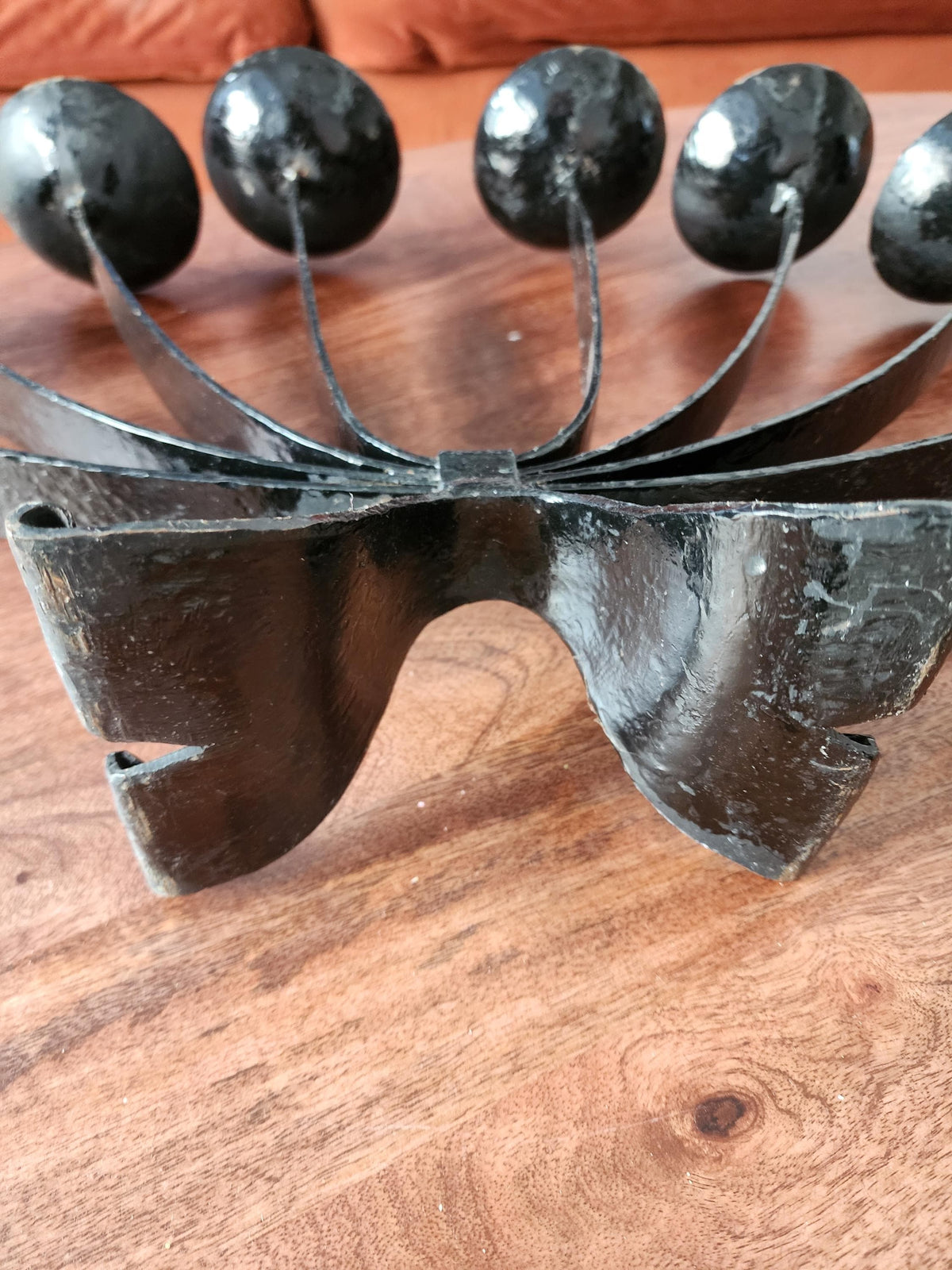 Mid Century Wrought Iron Candelabra | 9 Arm Black Iron Candle Holder | Modernist Brutalist Style | 23.5” Centerpiece Sculpture