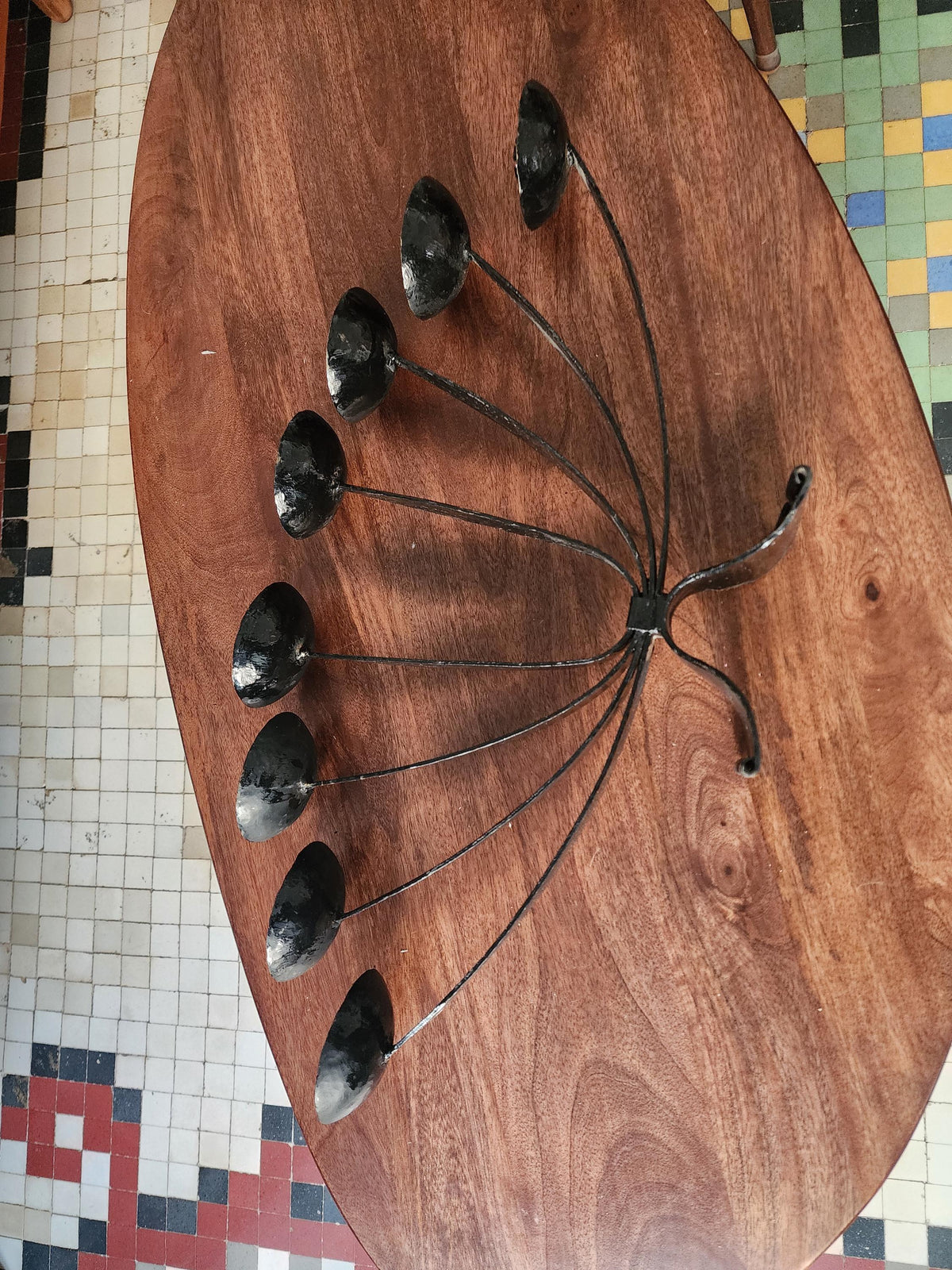 Mid Century Wrought Iron Candelabra | 9 Arm Black Iron Candle Holder | Modernist Brutalist Style | 23.5” Centerpiece Sculpture