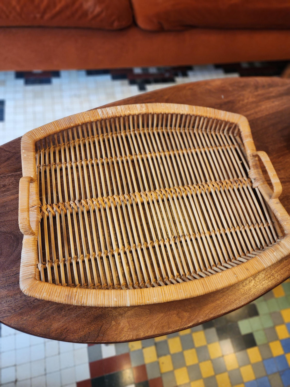Vintage Rattan Tray Set | 3 Stacking Woven Serving Trays | Boho Coastal Kitchen Decor | Organic Modern Wicker Trays 1970s