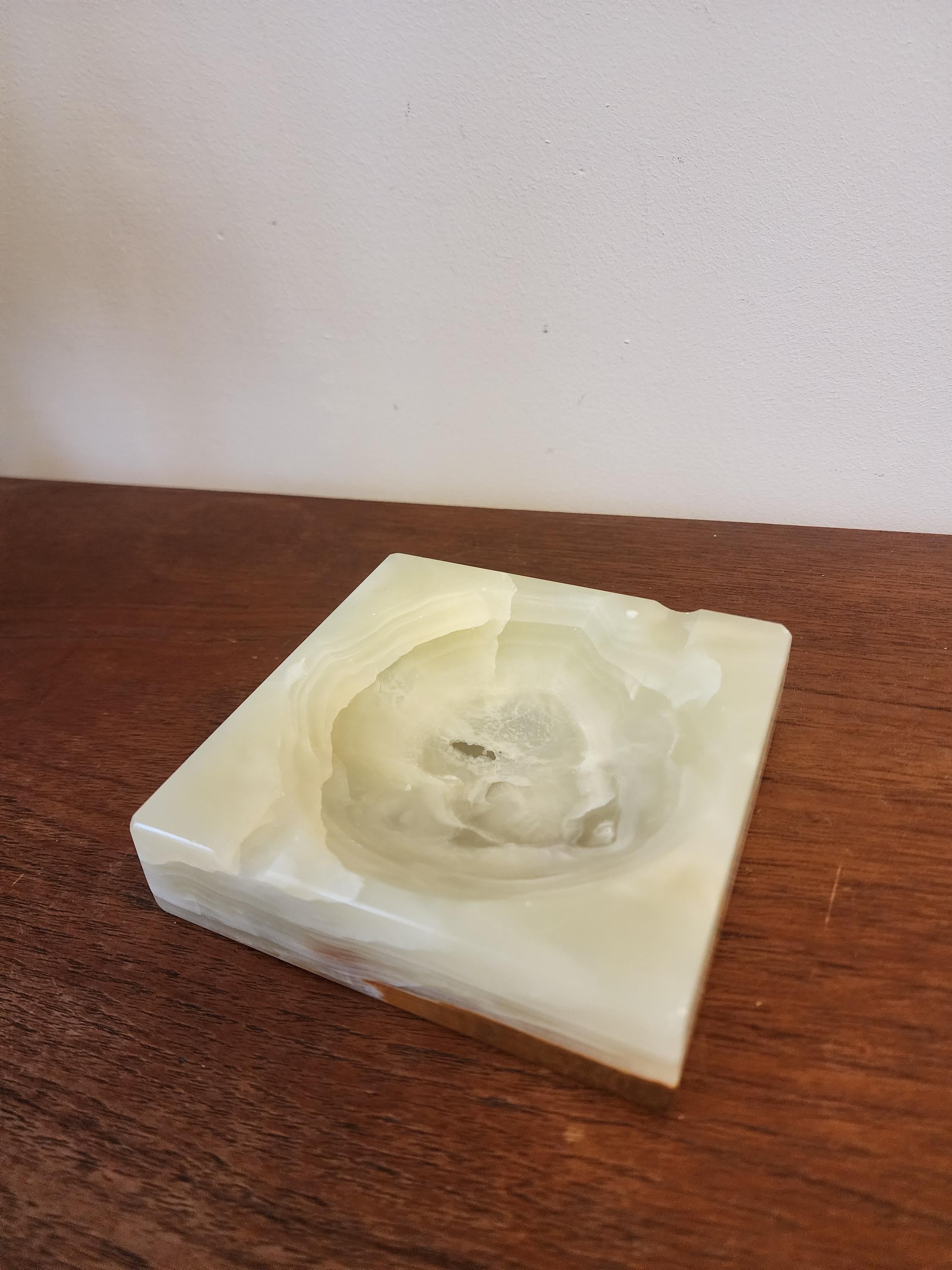Mid Century Green Onyx Ashtray, Vintage Italian Desk Decor, 1960s Stone Smoke Set, Retro Modernist Gift