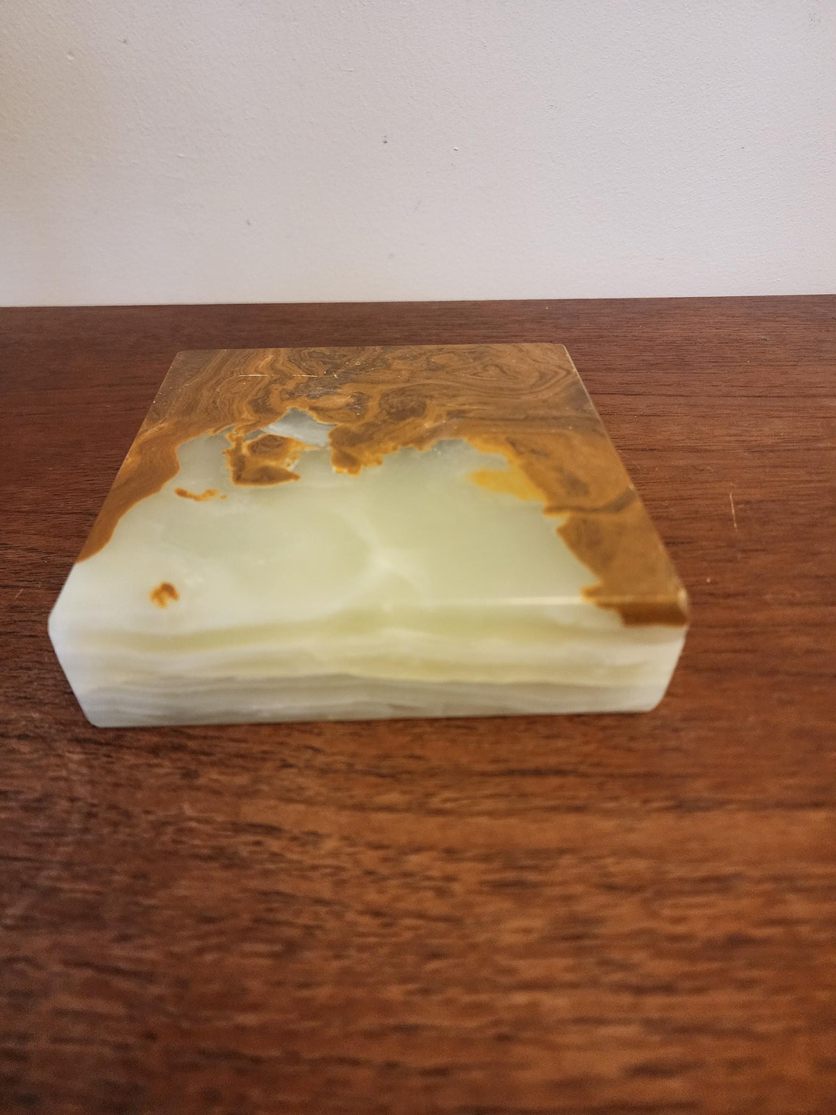 Mid Century Green Onyx Ashtray, Vintage Italian Desk Decor, 1960s Stone Smoke Set, Retro Modernist Gift