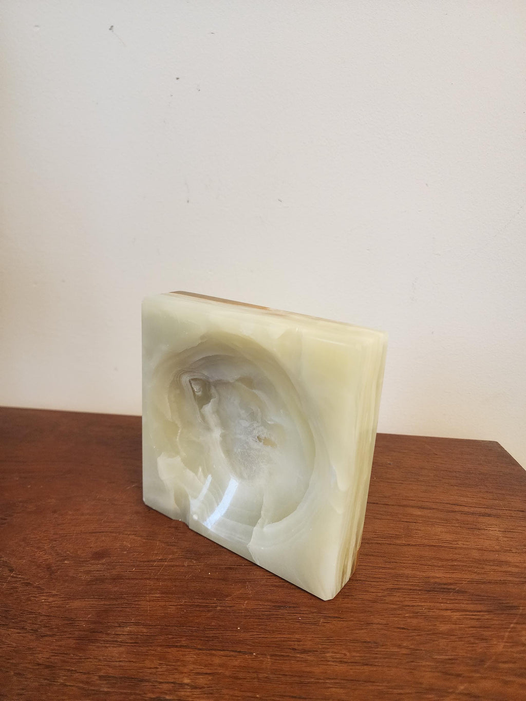 Mid Century Green Onyx Ashtray, Vintage Italian Desk Decor, 1960s Stone Smoke Set, Retro Modernist Gift
