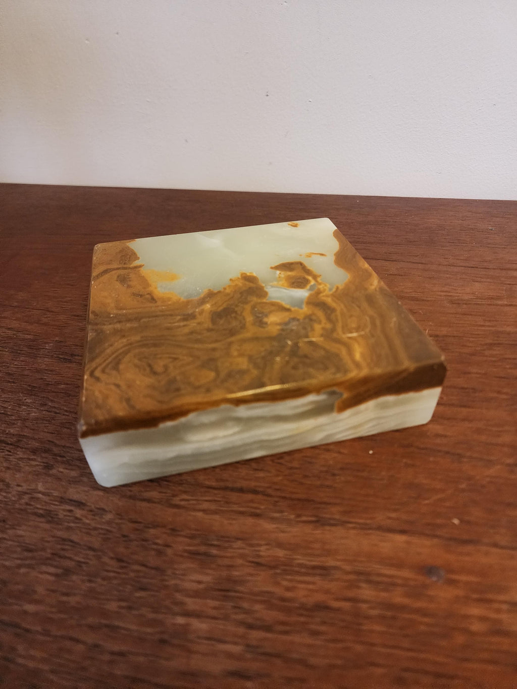 Mid Century Green Onyx Ashtray, Vintage Italian Desk Decor, 1960s Stone Smoke Set, Retro Modernist Gift