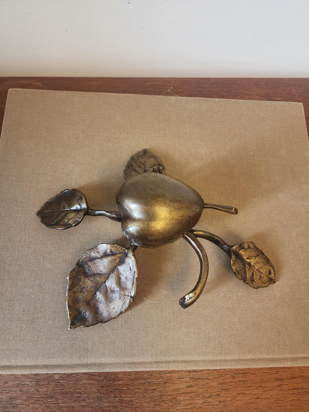 Art Nouveau Brass Pear Box & Ashtray | Antique Figural Trinket Dish | Solid Brass Jewelry Holder | European Decorative Object