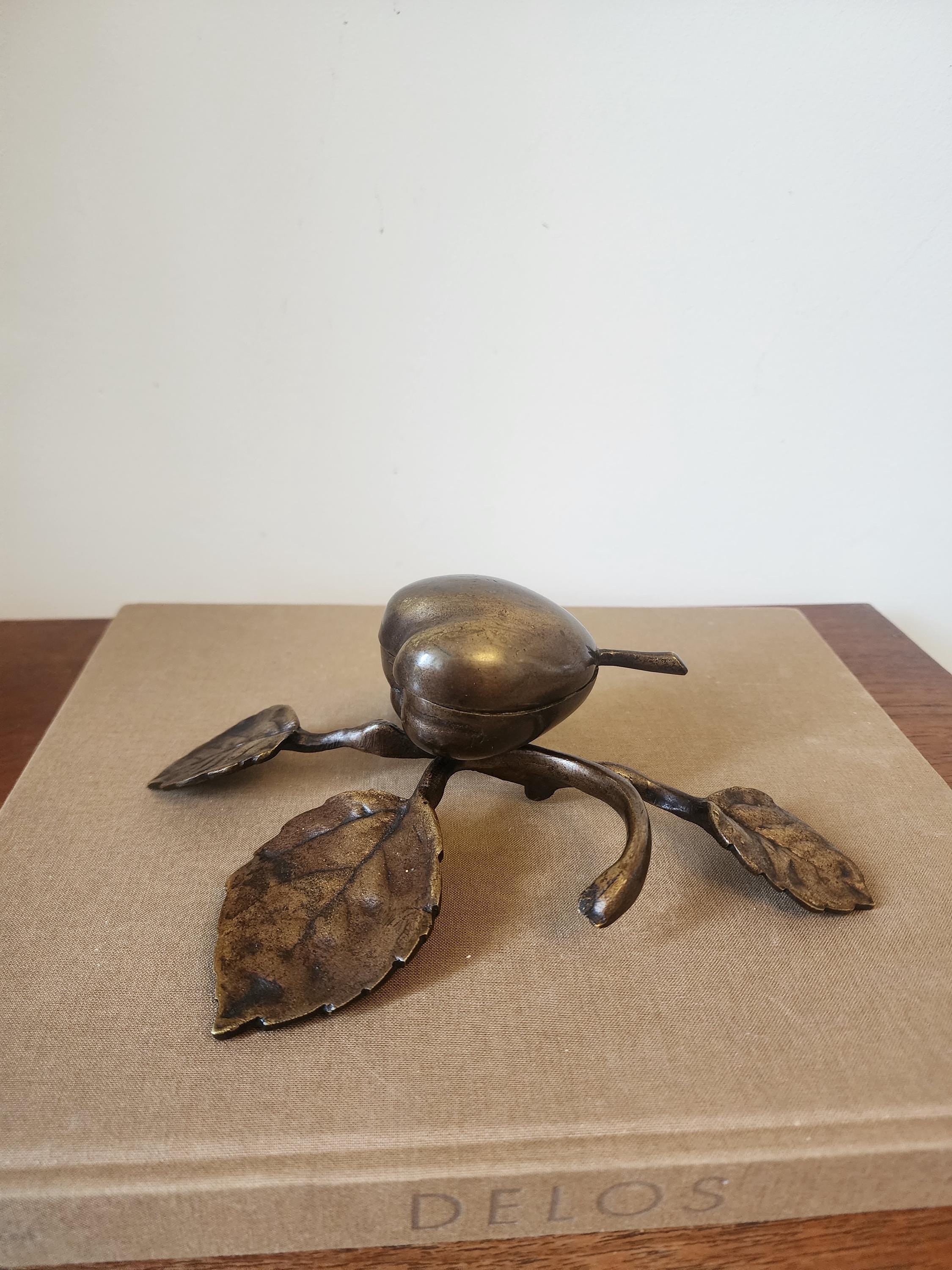 Art Nouveau Brass Pear Box & Ashtray | Antique Figural Trinket Dish | Solid Brass Jewelry Holder | European Decorative Object