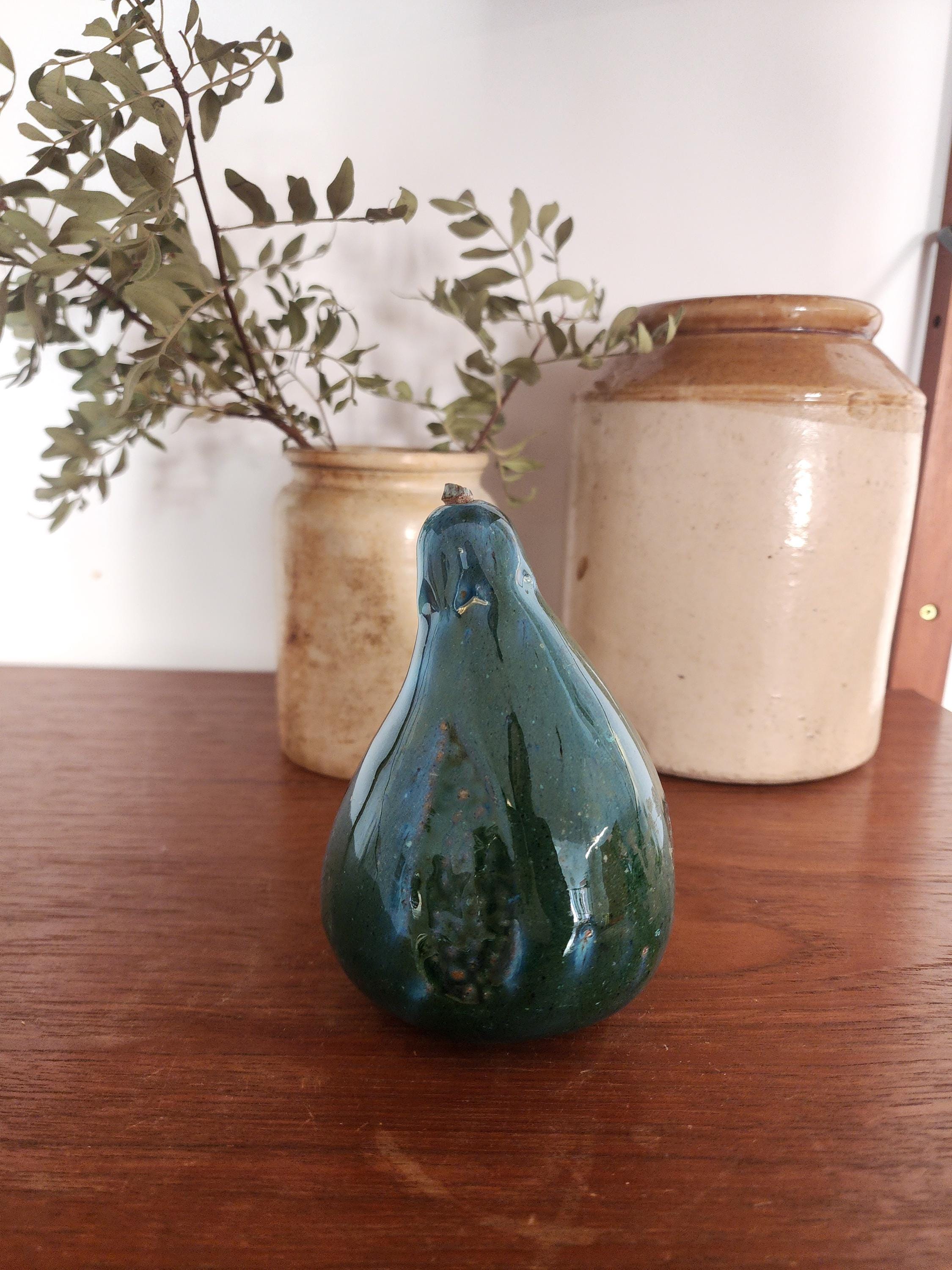 Mid Century Ceramic Pear | Green Blue Glazed Pottery Fruit Sculpture | Vintage Modernist Decor | European Studio Pottery