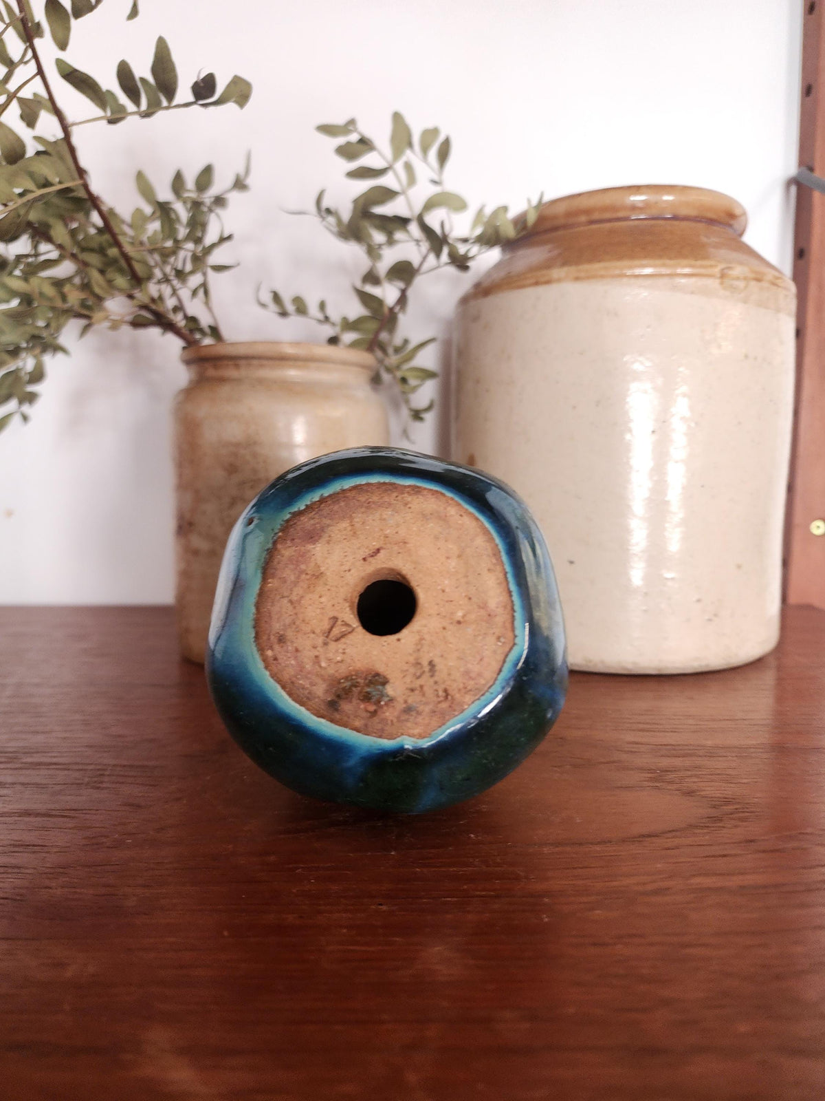 Mid Century Ceramic Pear | Green Blue Glazed Pottery Fruit Sculpture | Vintage Modernist Decor | European Studio Pottery