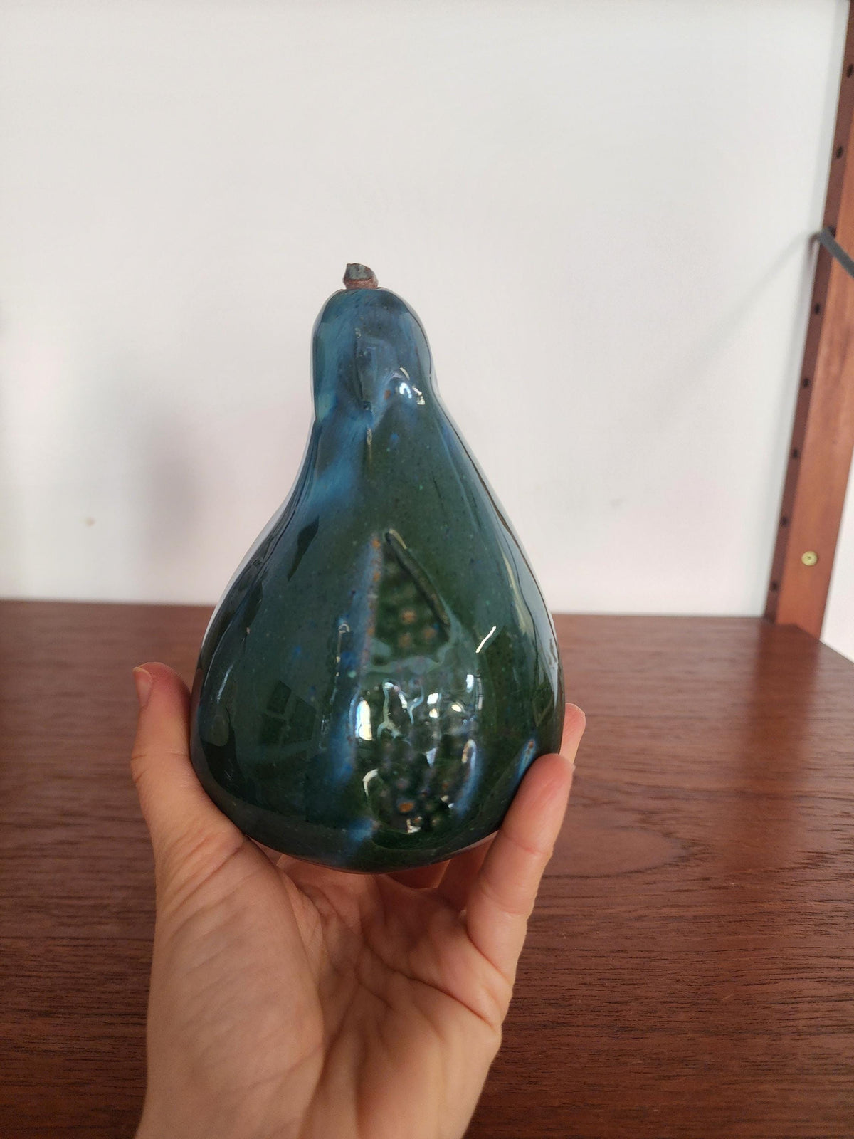 Mid Century Ceramic Pear | Green Blue Glazed Pottery Fruit Sculpture | Vintage Modernist Decor | European Studio Pottery