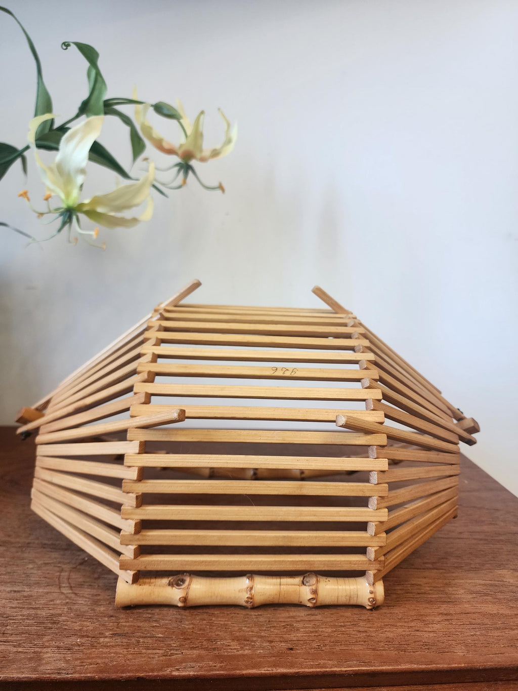 Vintage Bamboo Folding Baskets | Set of 2 Rattan Handled Trays | 1970s Mid Century Natural Decor | Fruit or Bread Basket