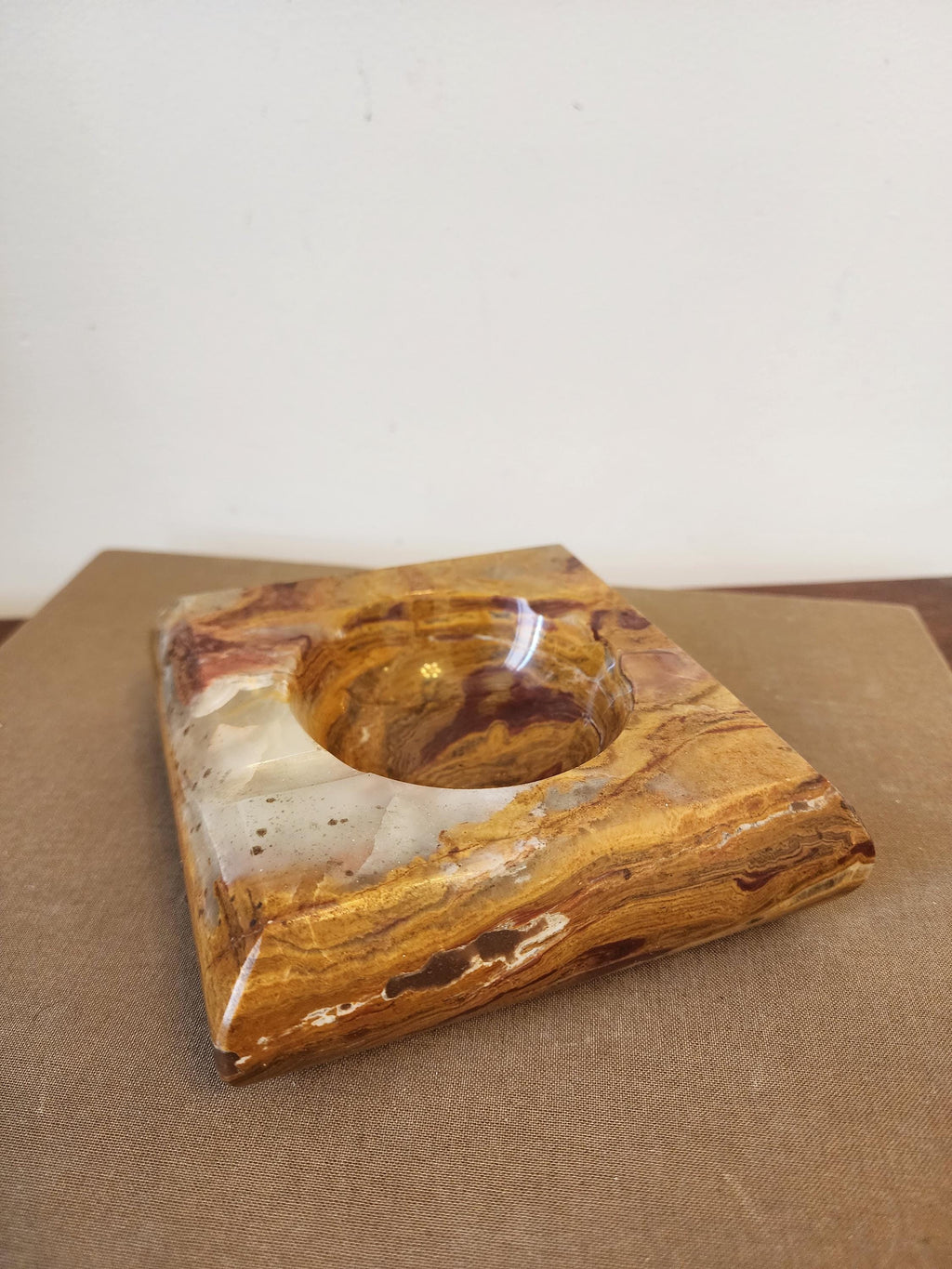 Vintage Onyx Marble Ashtray, Square Stone Ashtray, Mid Century Modern Table Decor, Heavy Natural Stone Bowl