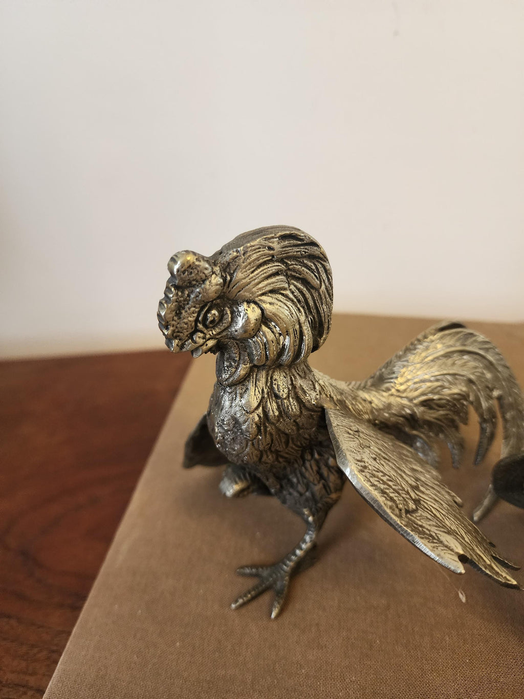 Vintage silver plated fighting Rooster Figurines Pair, Silver Tone Fighting Cockerels Sculptures, Farmhouse Country Animal Decor