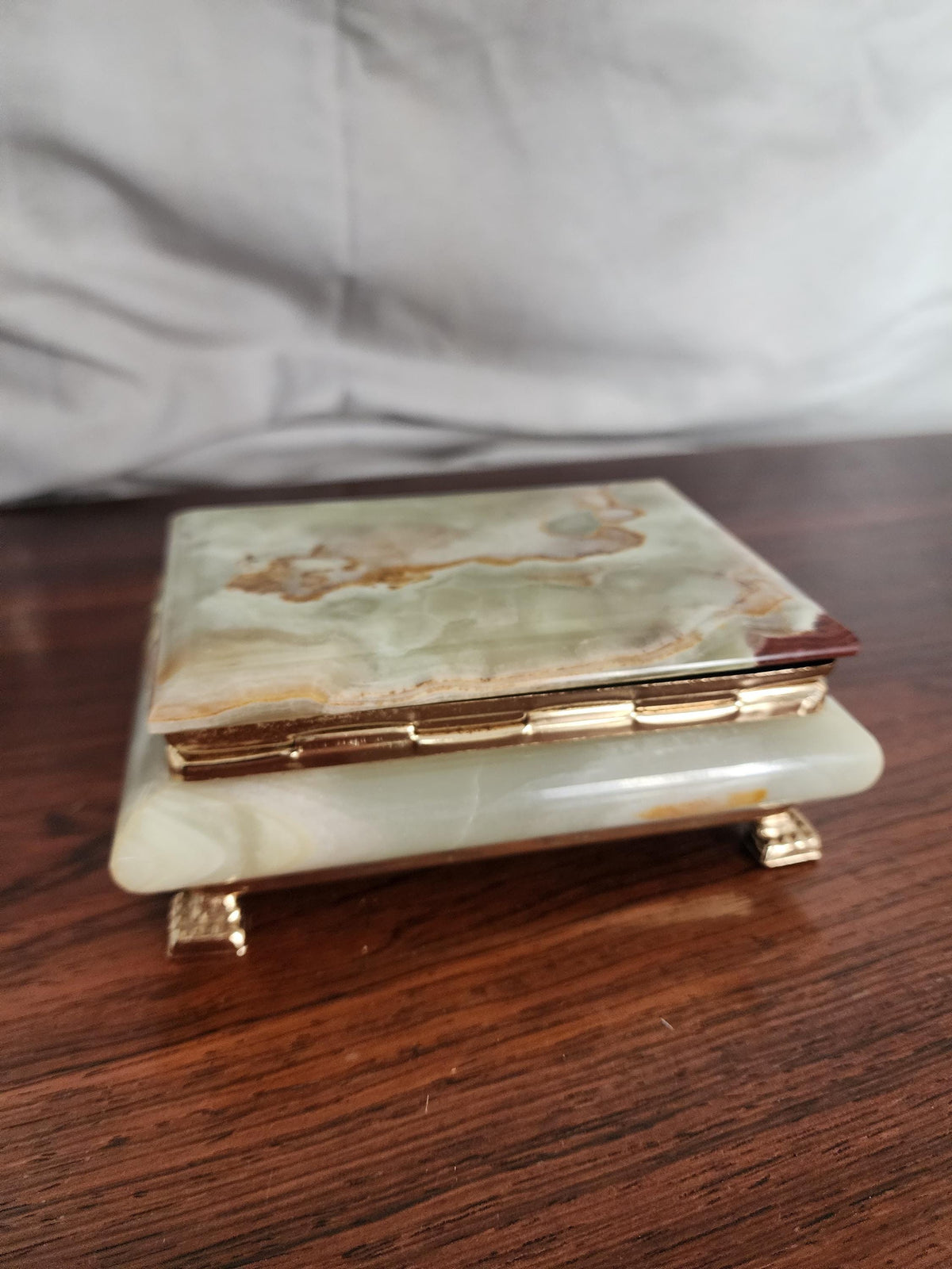 Vintage Green Onyx Stone Box, Mid Century Onyx Jewelry Box, Polished Marble Trinket Box, Natural Stone Decor, 1970s Desk or Vanity Box