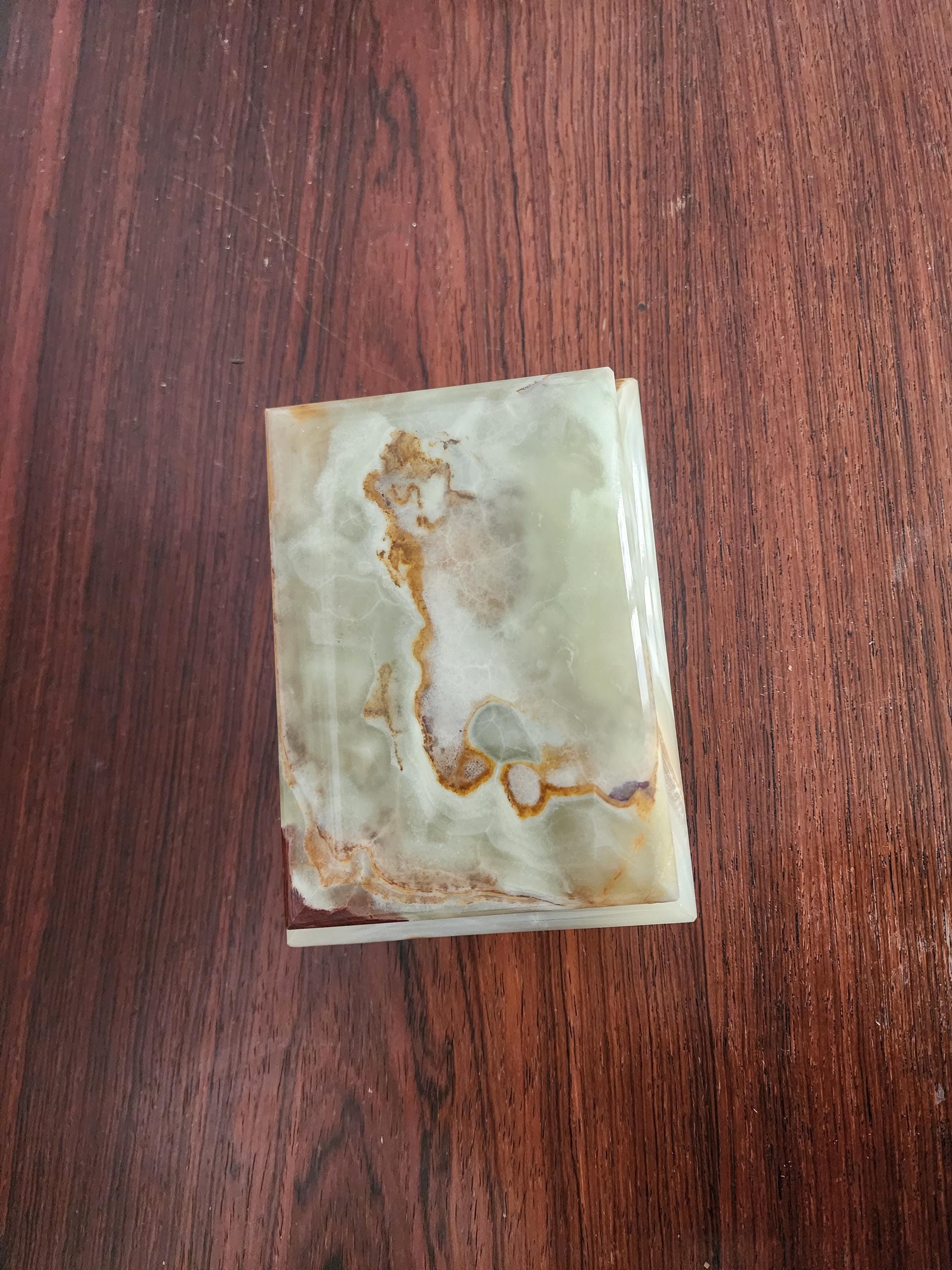 Vintage Green Onyx Stone Box, Mid Century Onyx Jewelry Box, Polished Marble Trinket Box, Natural Stone Decor, 1970s Desk or Vanity Box