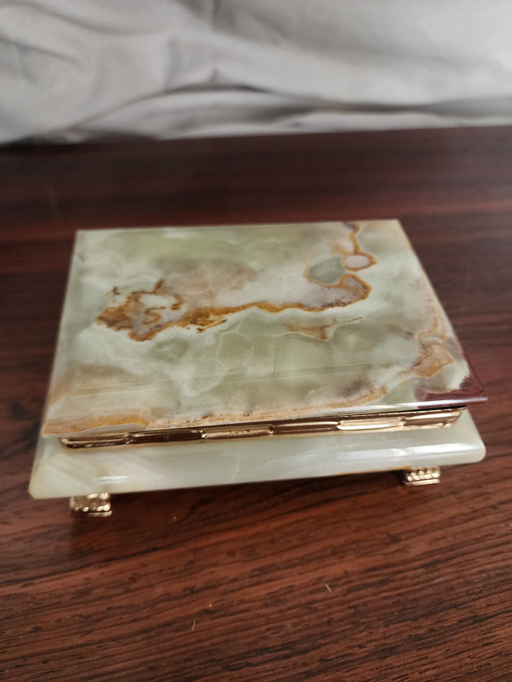 Vintage Green Onyx Stone Box, Mid Century Onyx Jewelry Box, Polished Marble Trinket Box, Natural Stone Decor, 1970s Desk or Vanity Box
