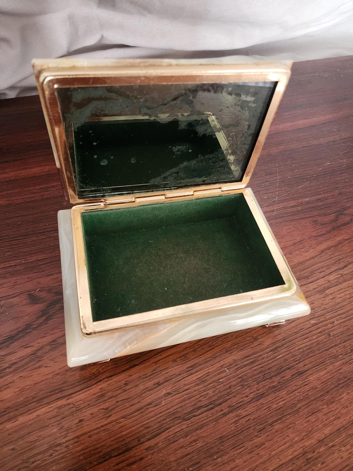 Vintage Green Onyx Stone Box, Mid Century Onyx Jewelry Box, Polished Marble Trinket Box, Natural Stone Decor, 1970s Desk or Vanity Box