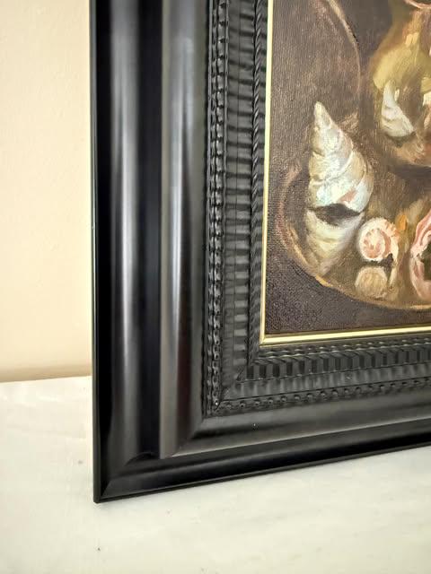 Original Still Life Oil Painting with Shells, Signed Polina Parova 2025, Framed Contemporary Art, Dark Moody Wall Art