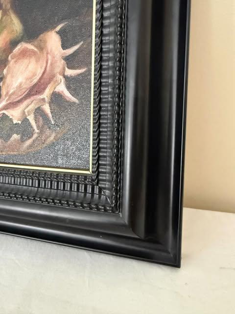 Original Still Life Oil Painting with Shells, Signed Polina Parova 2025, Framed Contemporary Art, Dark Moody Wall Art