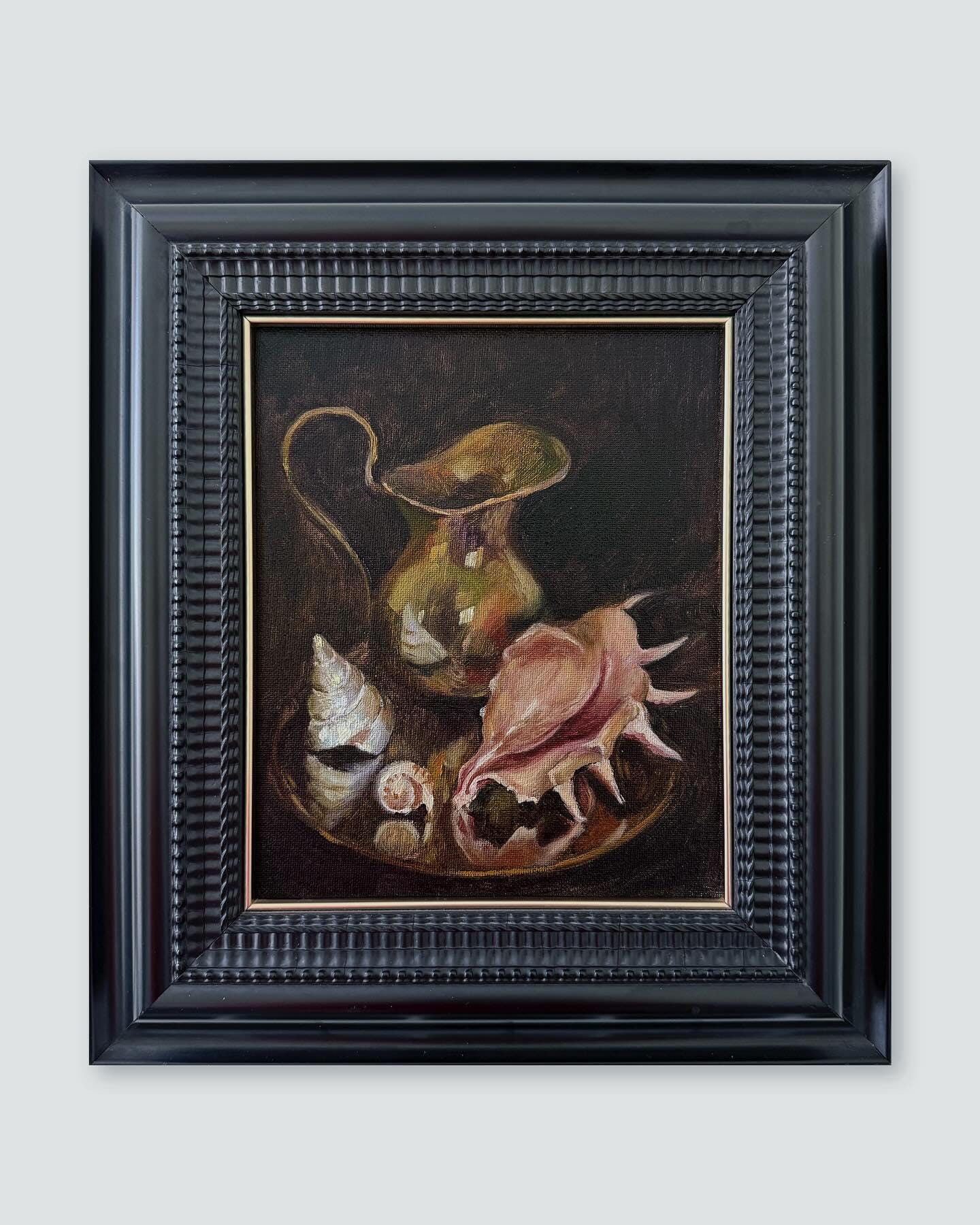 Vintage Original Still Life Oil Painting with Shells