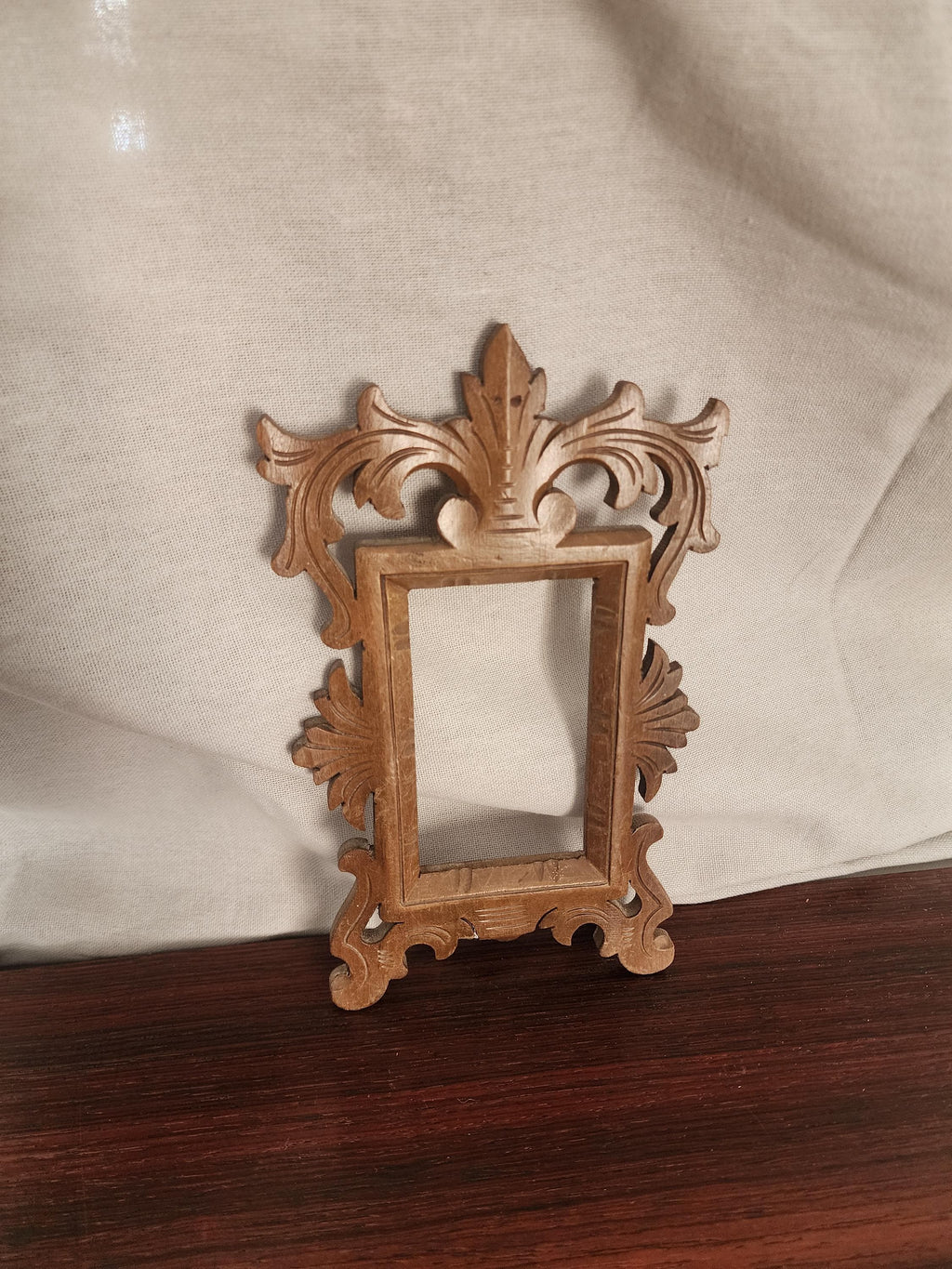 Vintage Hand-Carved Wooden Frame | Baroque Rococo Revival Mini Frame | Ornate Wall or Tabletop Decor