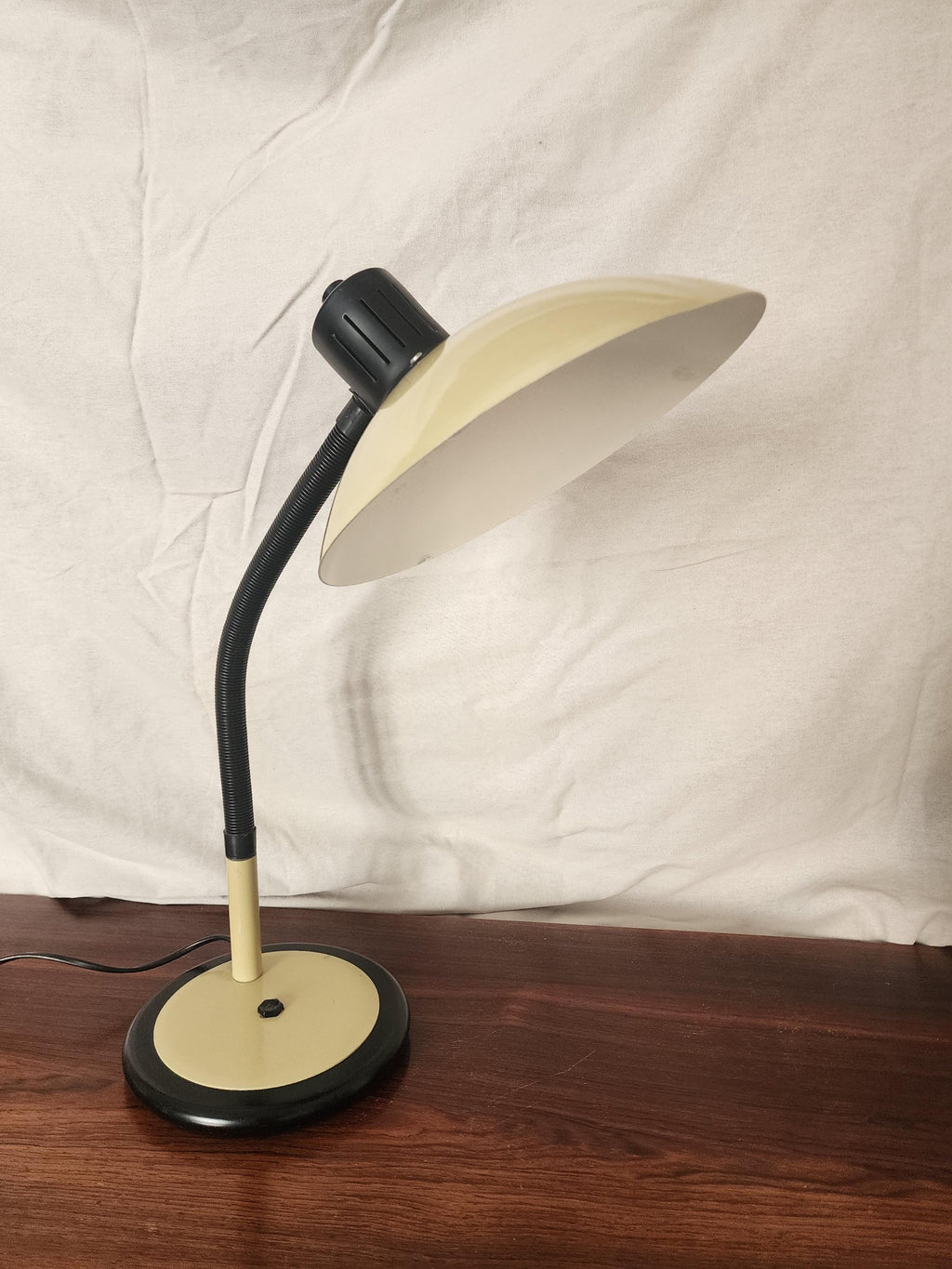 Vintage Gooseneck Desk Lamp | 1970s Black & Cream Adjustable Table Lamp | Mid-Century Modern Industrial Lighting