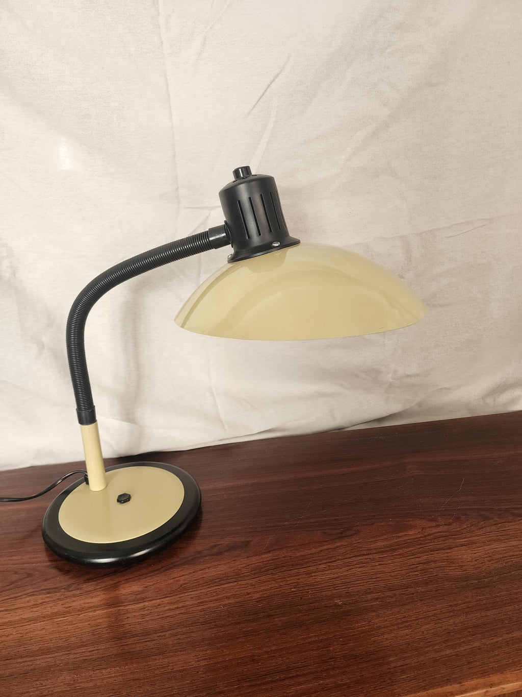 Vintage Gooseneck Desk Lamp | 1970s Black & Cream Adjustable Table Lamp | Mid-Century Modern Industrial Lighting