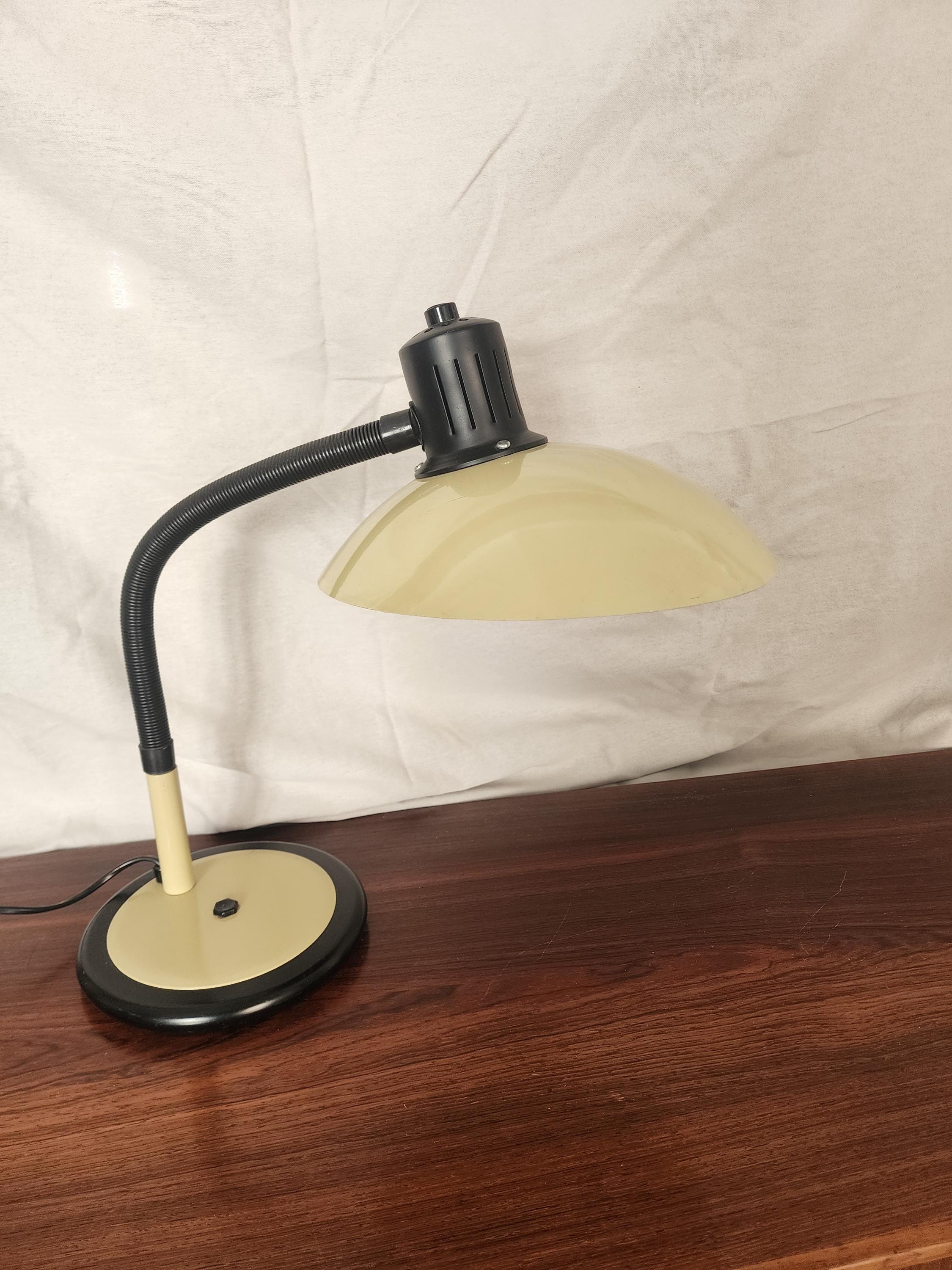 Vintage Gooseneck Desk Lamp | 1970s Black & Cream Adjustable Table Lamp | Mid-Century Modern Industrial Lighting