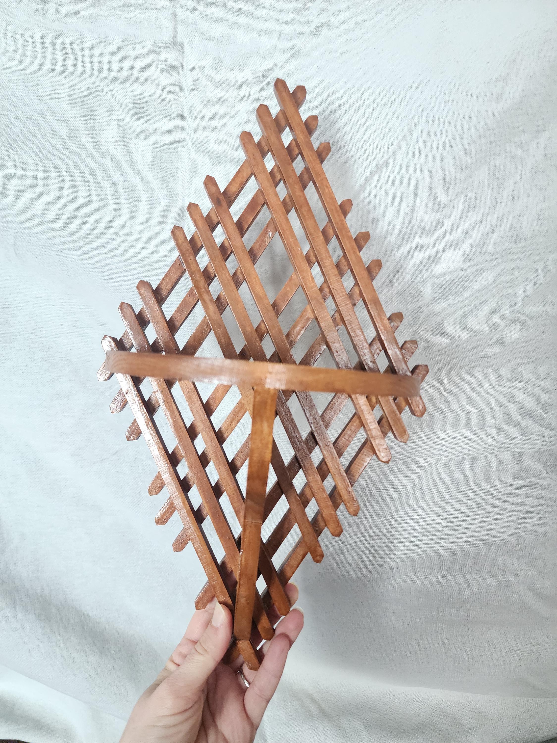 Vintage Wooden Wall Shelf | Handcrafted Lattice Wall Bracket | Mid-Century Scandinavian Folk Art Display Shelf