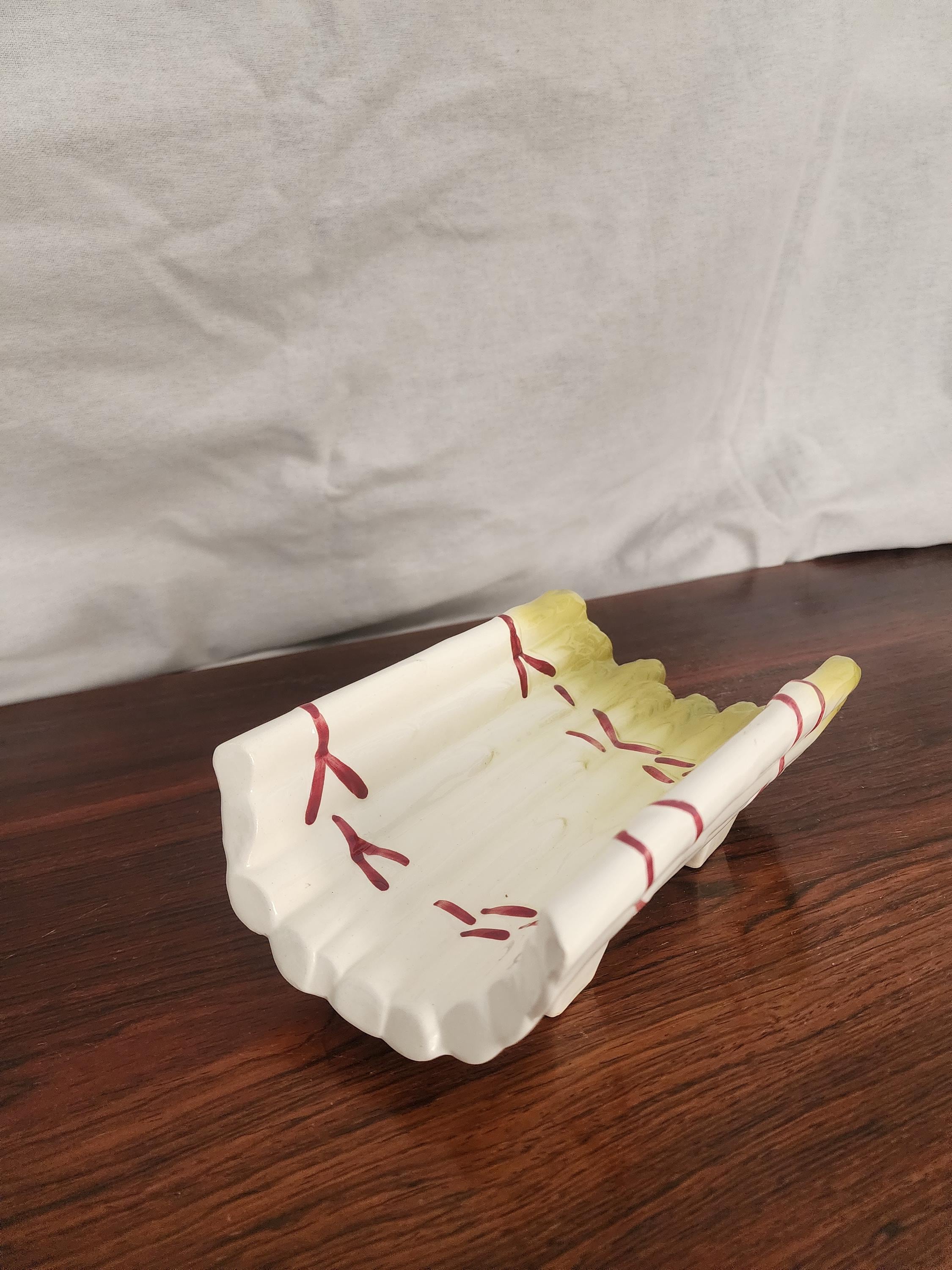 Vintage French Asparagus Majolica Dish | 1950s Faience Ceramic Tray | Hand-Painted Kitchenware from Sarreguemines Style