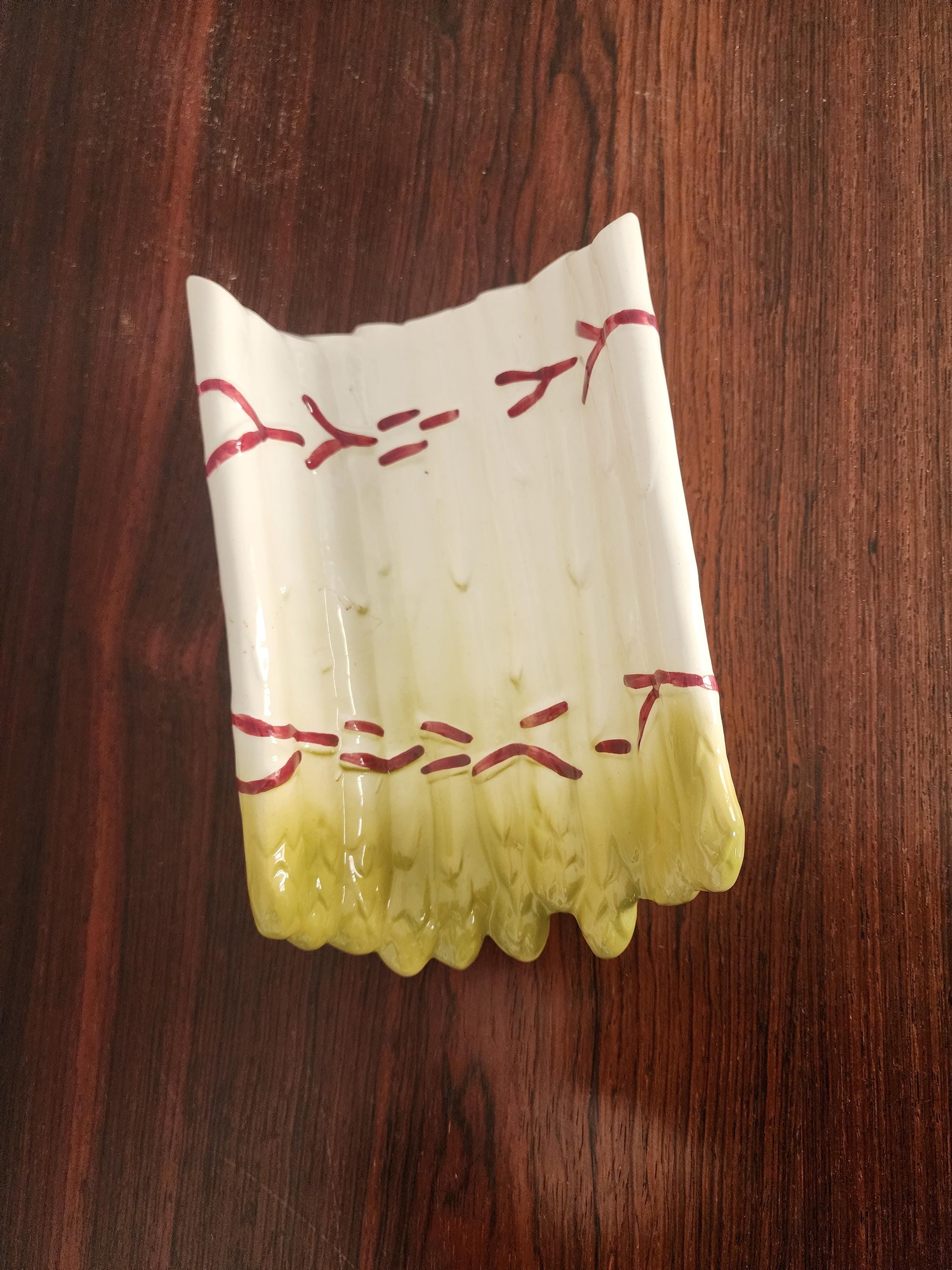 Vintage French Asparagus Majolica Dish | 1950s Faience Ceramic Tray | Hand-Painted Kitchenware from Sarreguemines Style