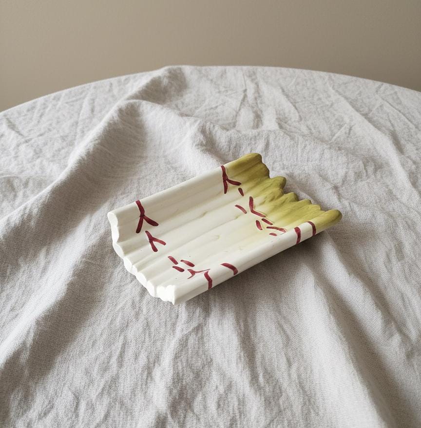 Vintage French Asparagus Majolica Dish
