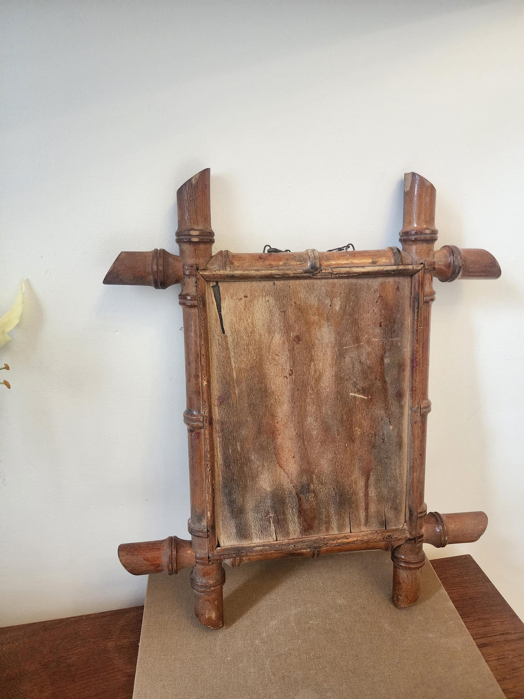 Antique Faux Bamboo Mirror | 19th Century French Wall Mirror | Rectangular Wood Frame with Original Glass | Wabi Sabi Patina
