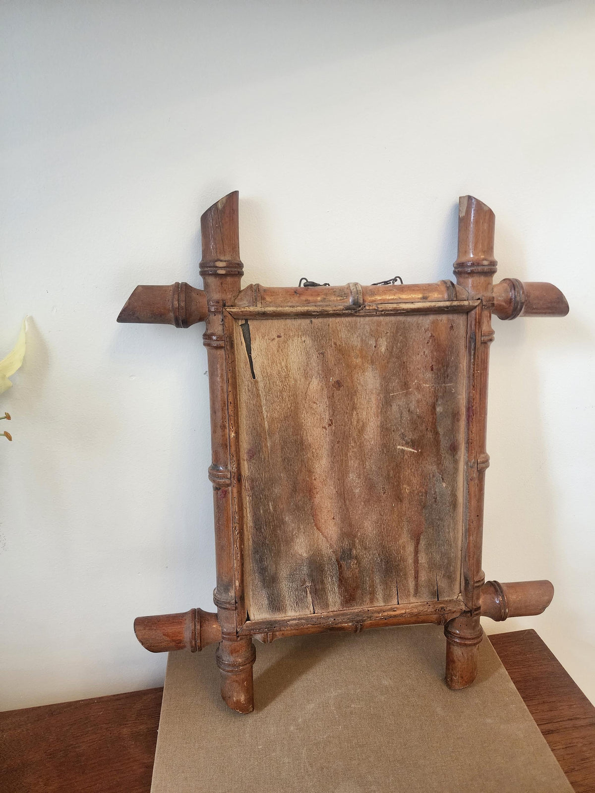 Antique Faux Bamboo Mirror | 19th Century French Wall Mirror | Rectangular Wood Frame with Original Glass | Wabi Sabi Patina