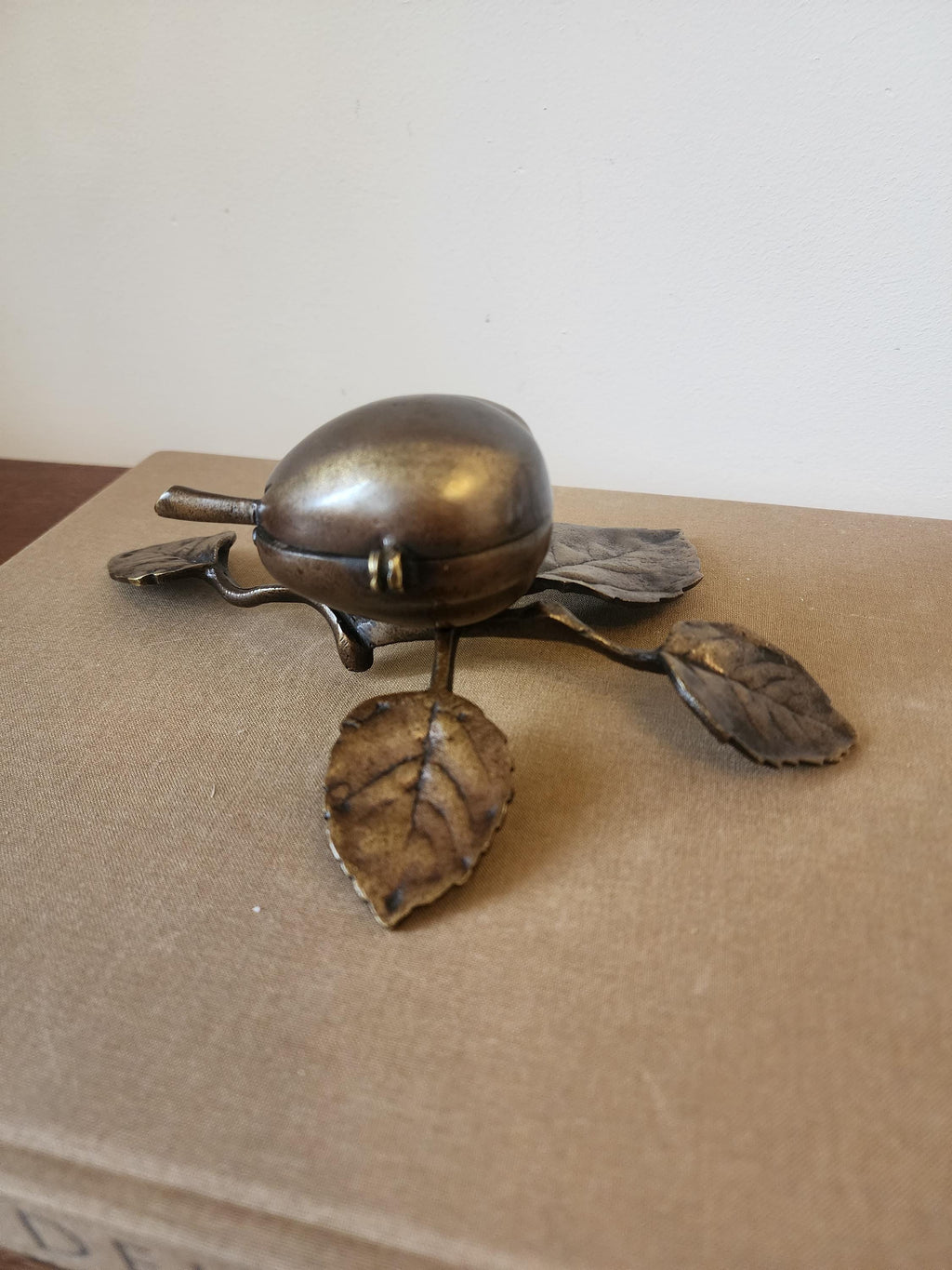 Art Nouveau Brass Pear Box & Ashtray | Antique Figural Trinket Dish | Solid Brass Jewelry Holder | European Decorative Object