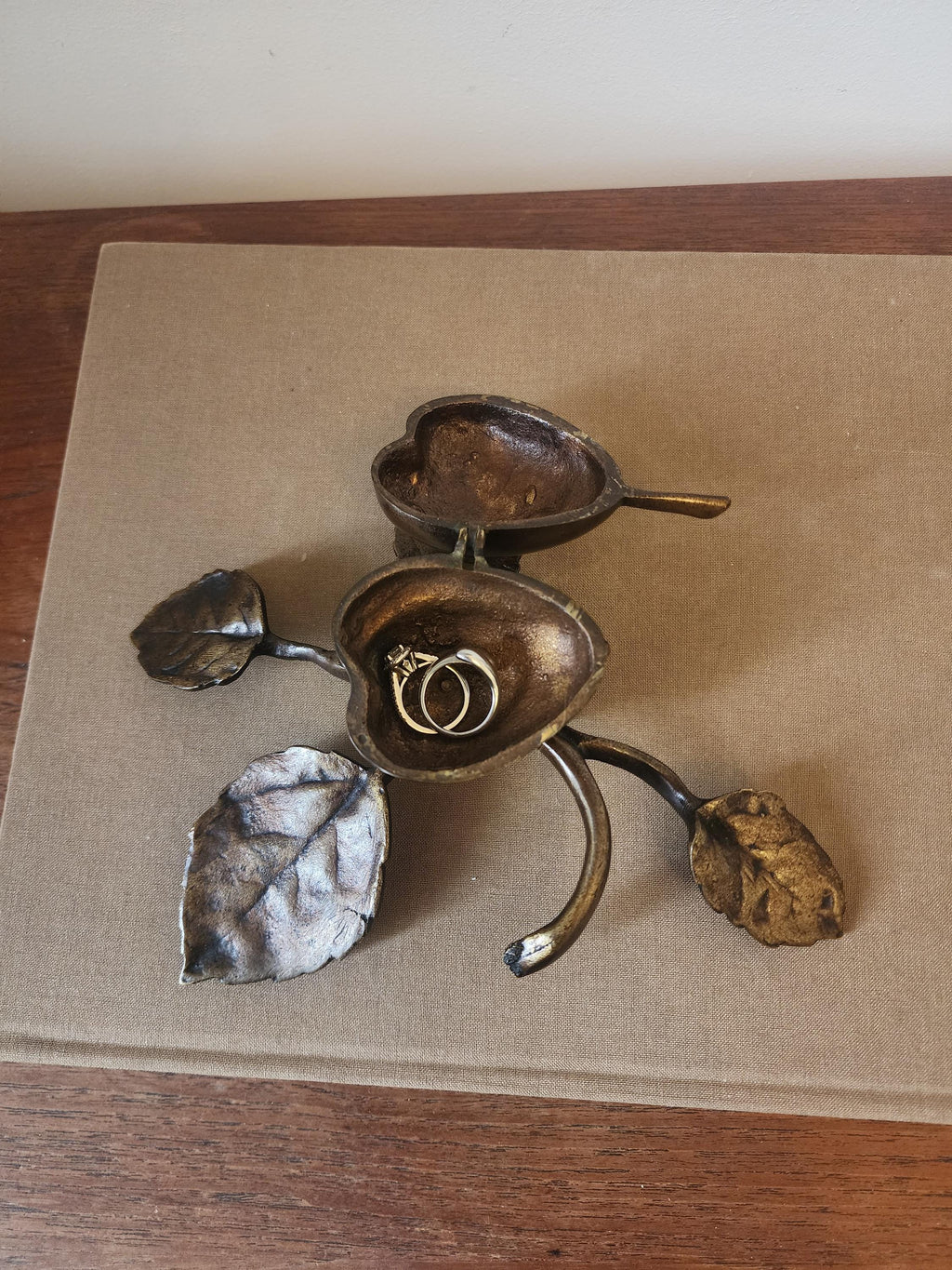 Art Nouveau Brass Pear Box & Ashtray | Antique Figural Trinket Dish | Solid Brass Jewelry Holder | European Decorative Object