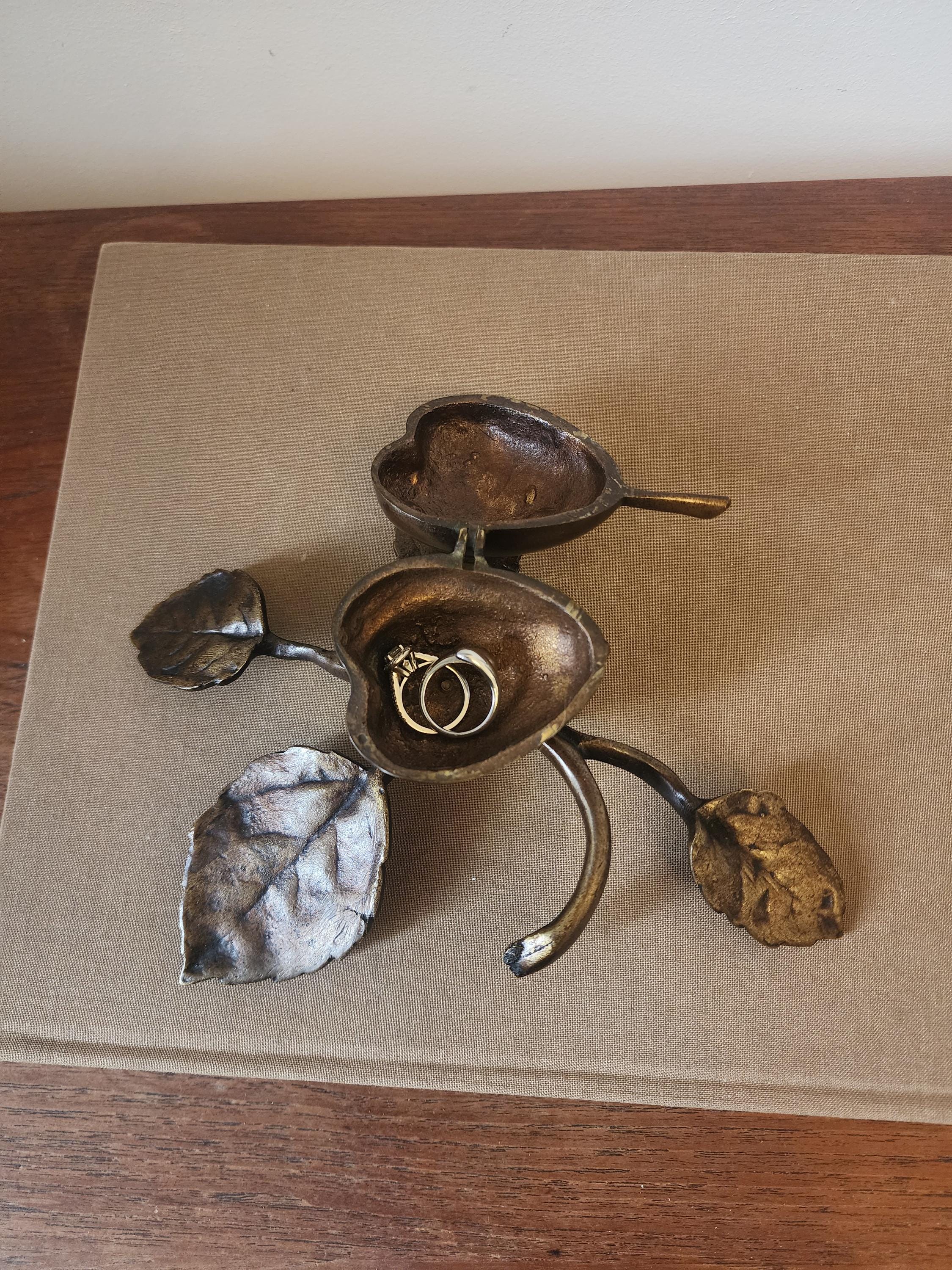 Art Nouveau Brass Pear Box & Ashtray | Antique Figural Trinket Dish | Solid Brass Jewelry Holder | European Decorative Object