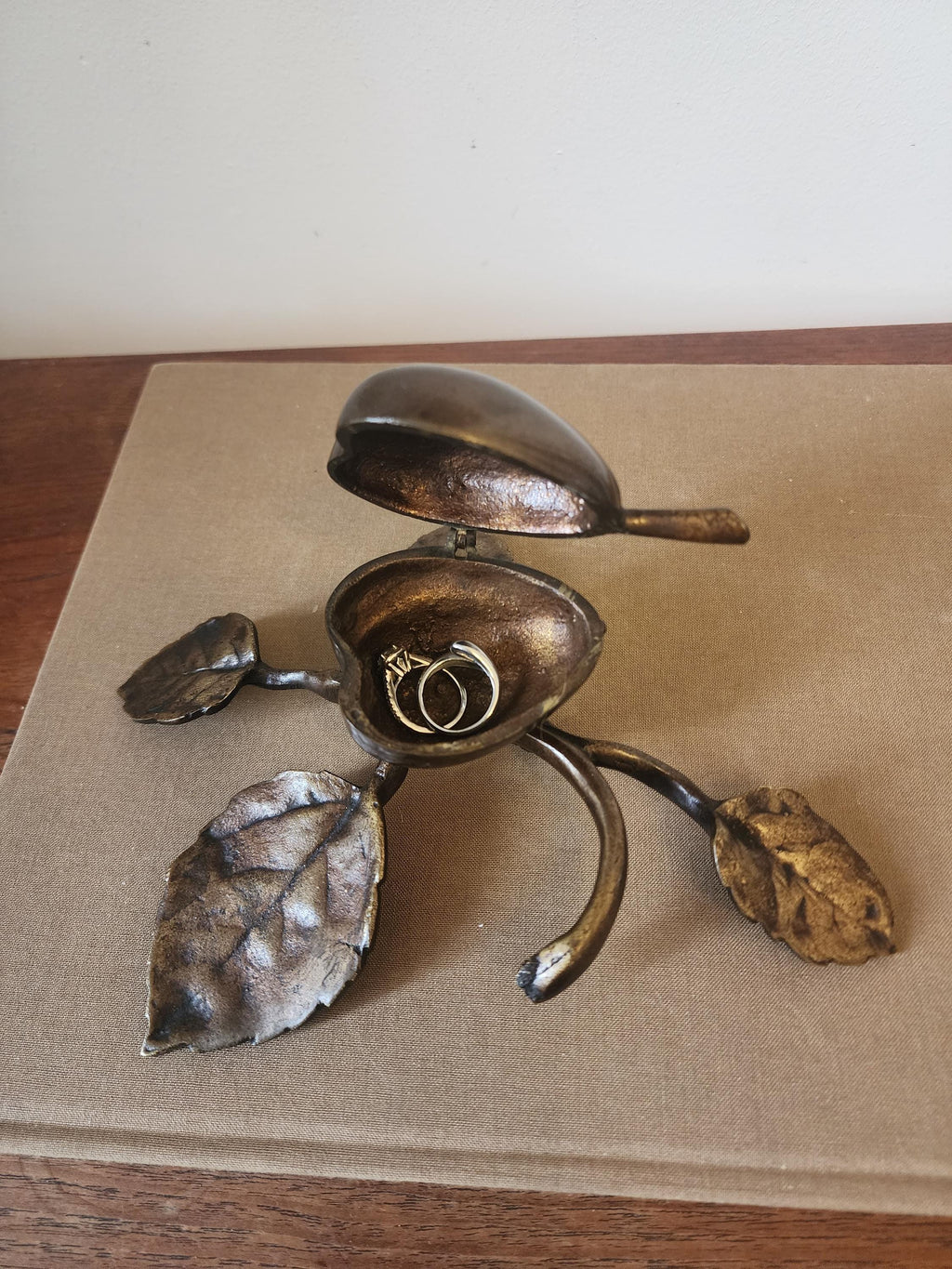 Art Nouveau Brass Pear Box & Ashtray | Antique Figural Trinket Dish | Solid Brass Jewelry Holder | European Decorative Object