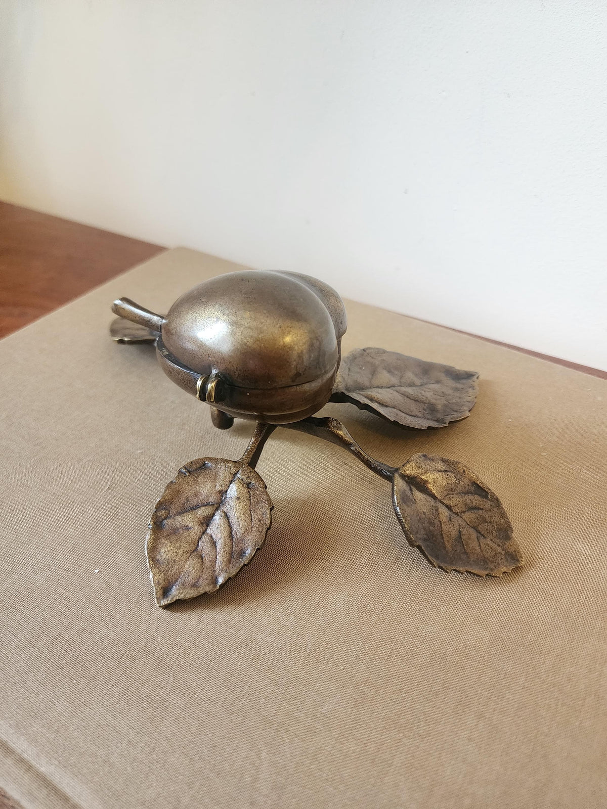 Art Nouveau Brass Pear Box & Ashtray | Antique Figural Trinket Dish | Solid Brass Jewelry Holder | European Decorative Object