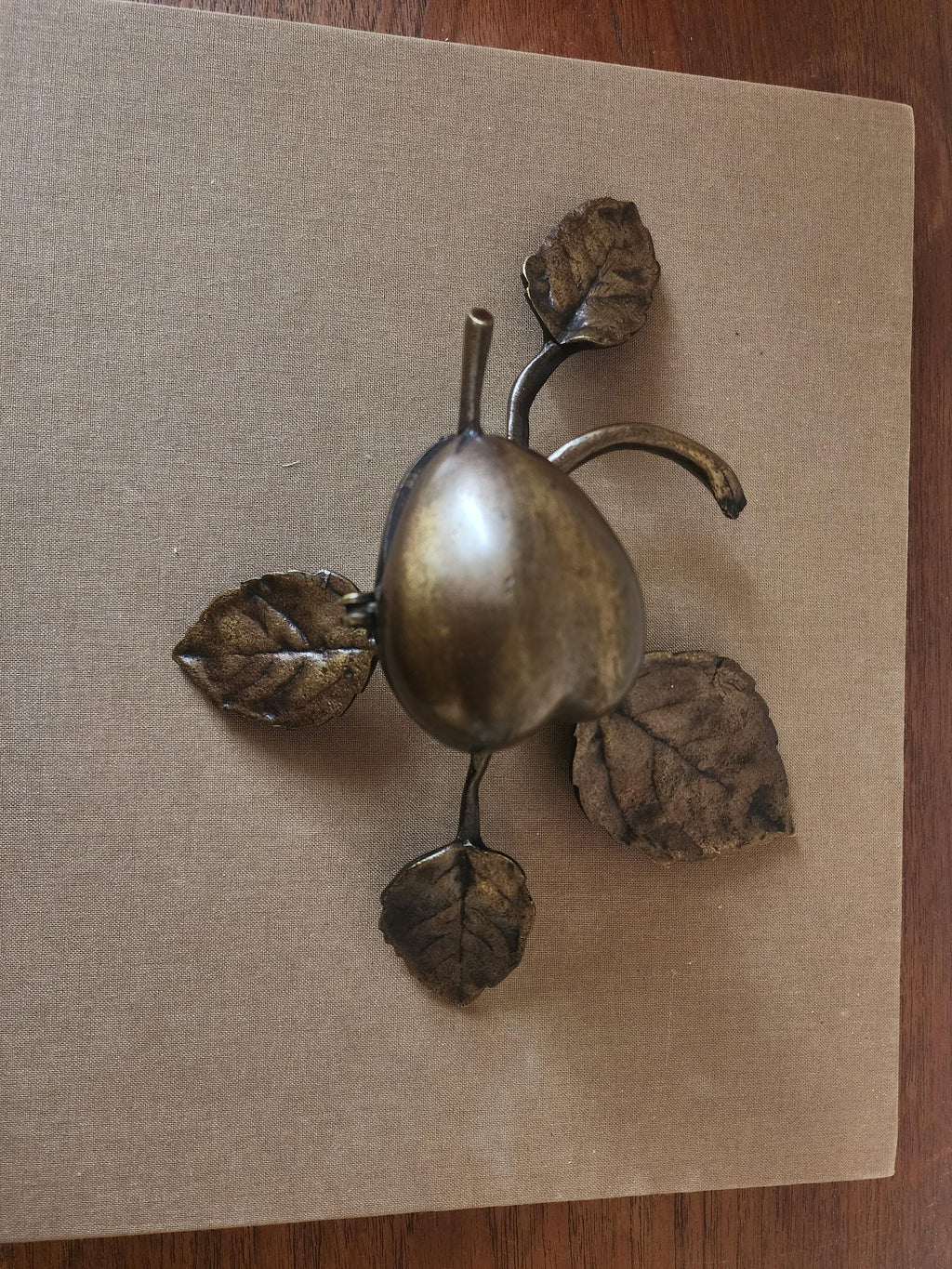 Art Nouveau Brass Pear Box & Ashtray | Antique Figural Trinket Dish | Solid Brass Jewelry Holder | European Decorative Object