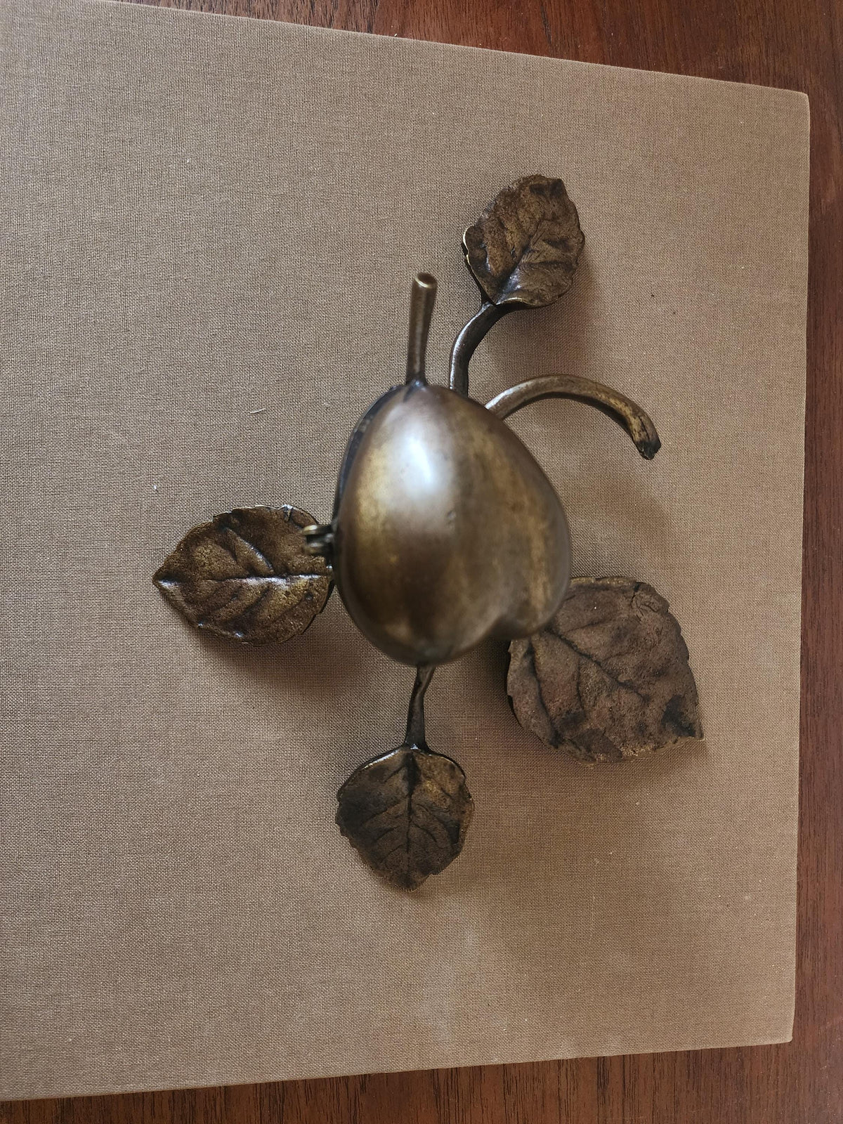 Art Nouveau Brass Pear Box & Ashtray | Antique Figural Trinket Dish | Solid Brass Jewelry Holder | European Decorative Object