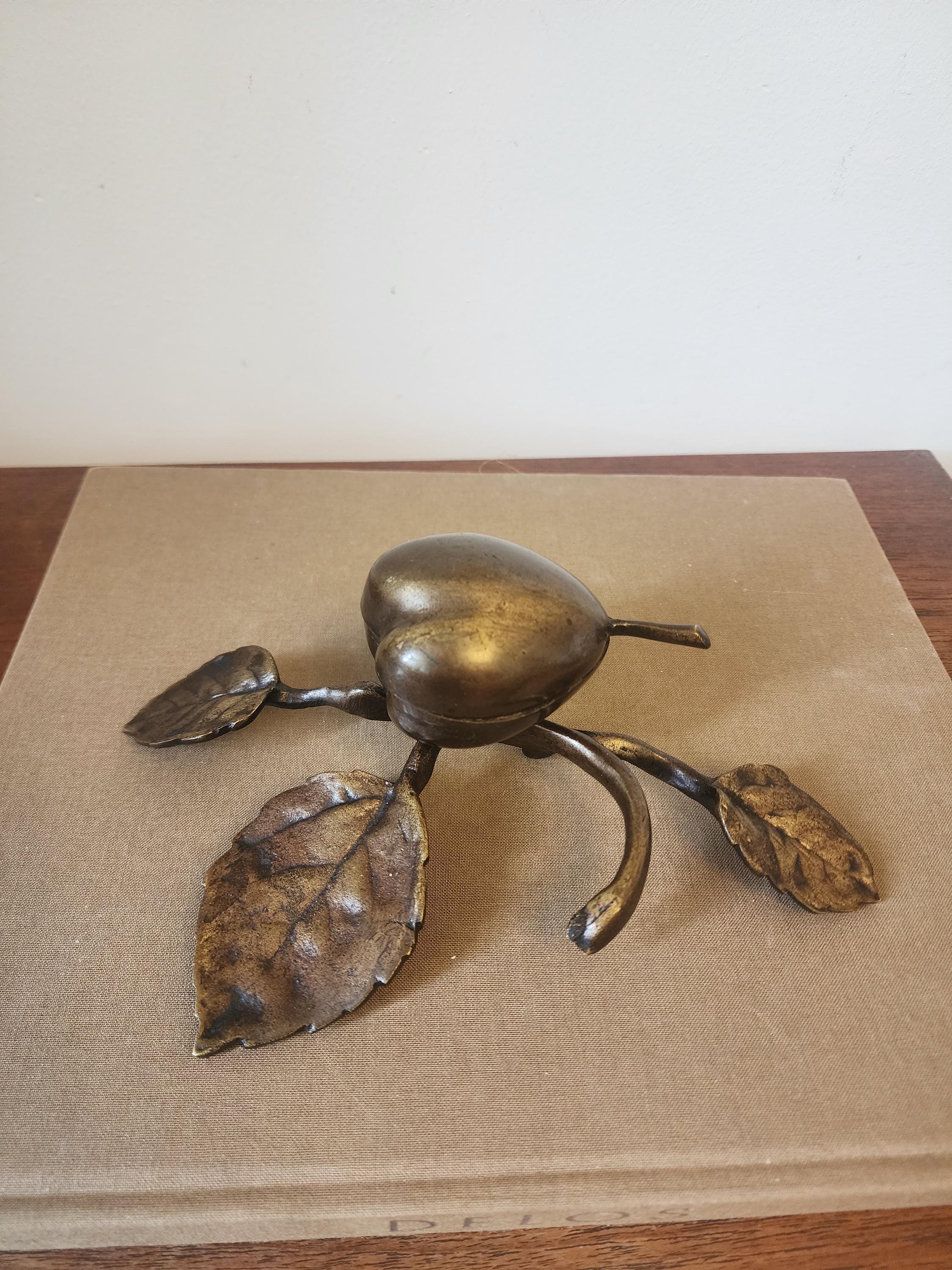Art Nouveau Brass Pear Box & Ashtray | Antique Figural Trinket Dish | Solid Brass Jewelry Holder | European Decorative Object