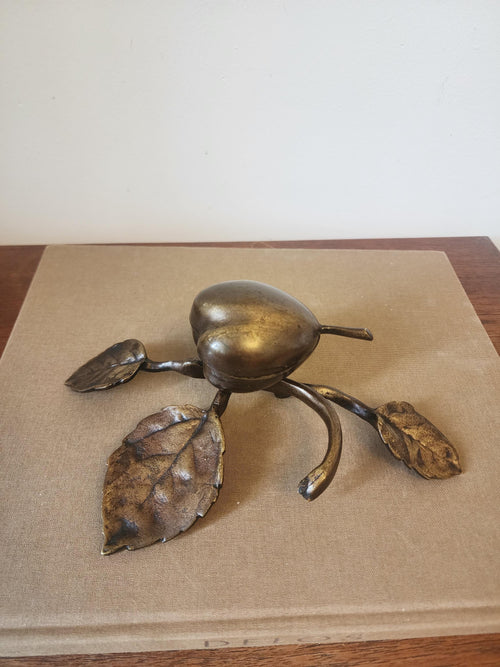 Art Nouveau Brass Pear Box & Ashtray | Antique Figural Trinket Dish | Solid Brass Jewelry Holder | European Decorative Object