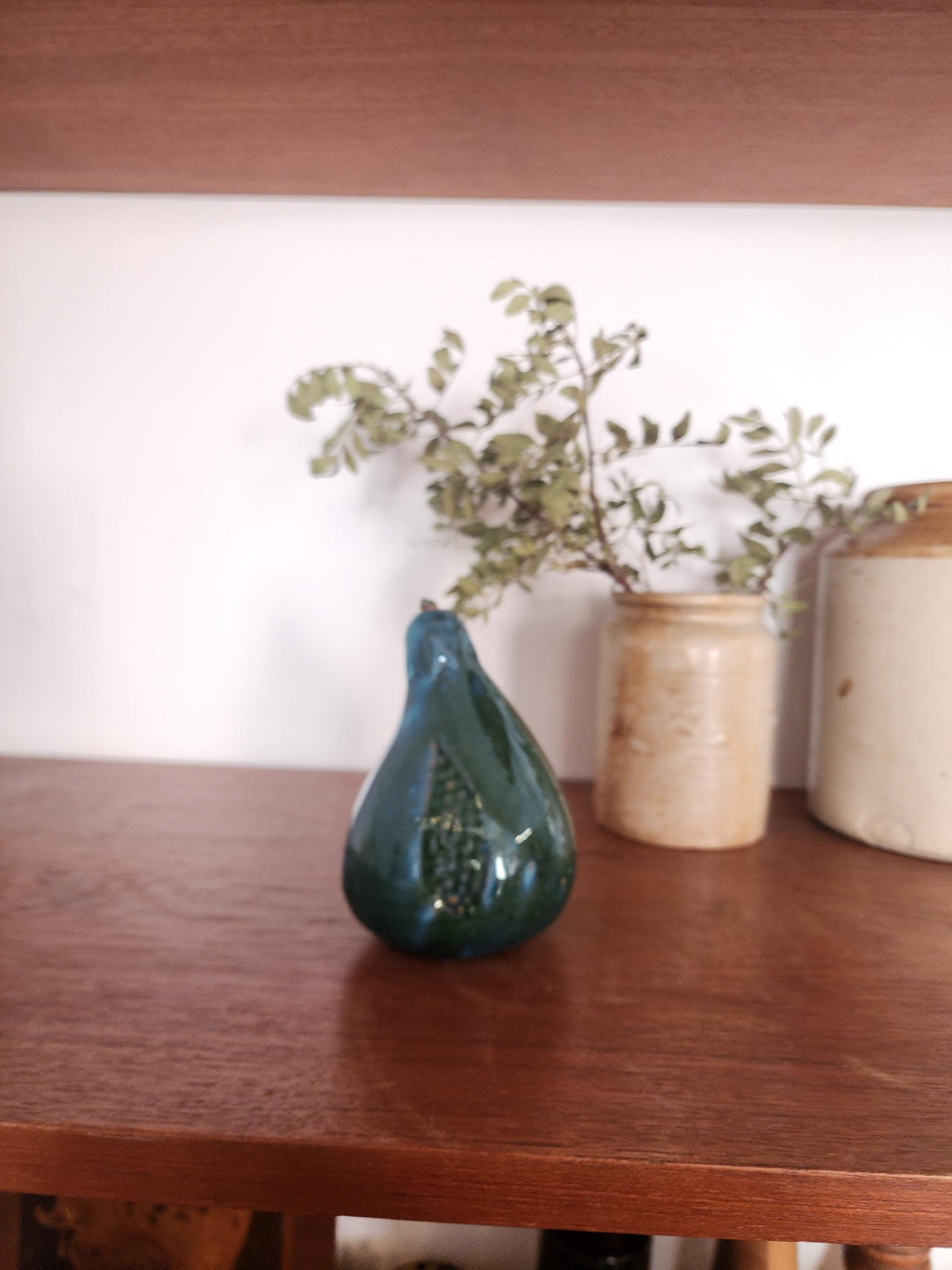 Mid Century Ceramic Pear | Green Blue Glazed Pottery Fruit Sculpture | Vintage Modernist Decor | European Studio Pottery