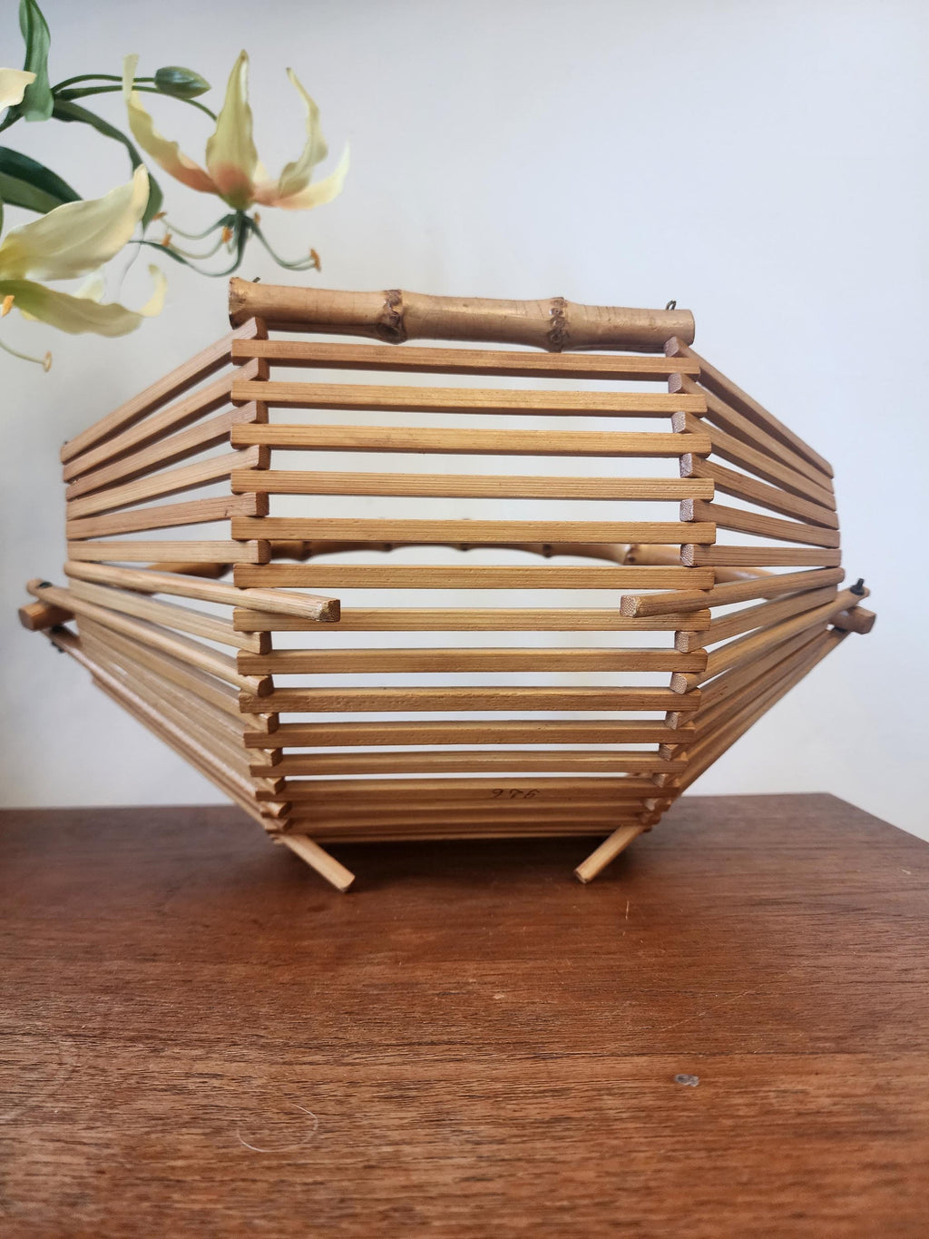 Vintage Bamboo Folding Baskets | Set of 2 Rattan Handled Trays | 1970s Mid Century Natural Decor | Fruit or Bread Basket