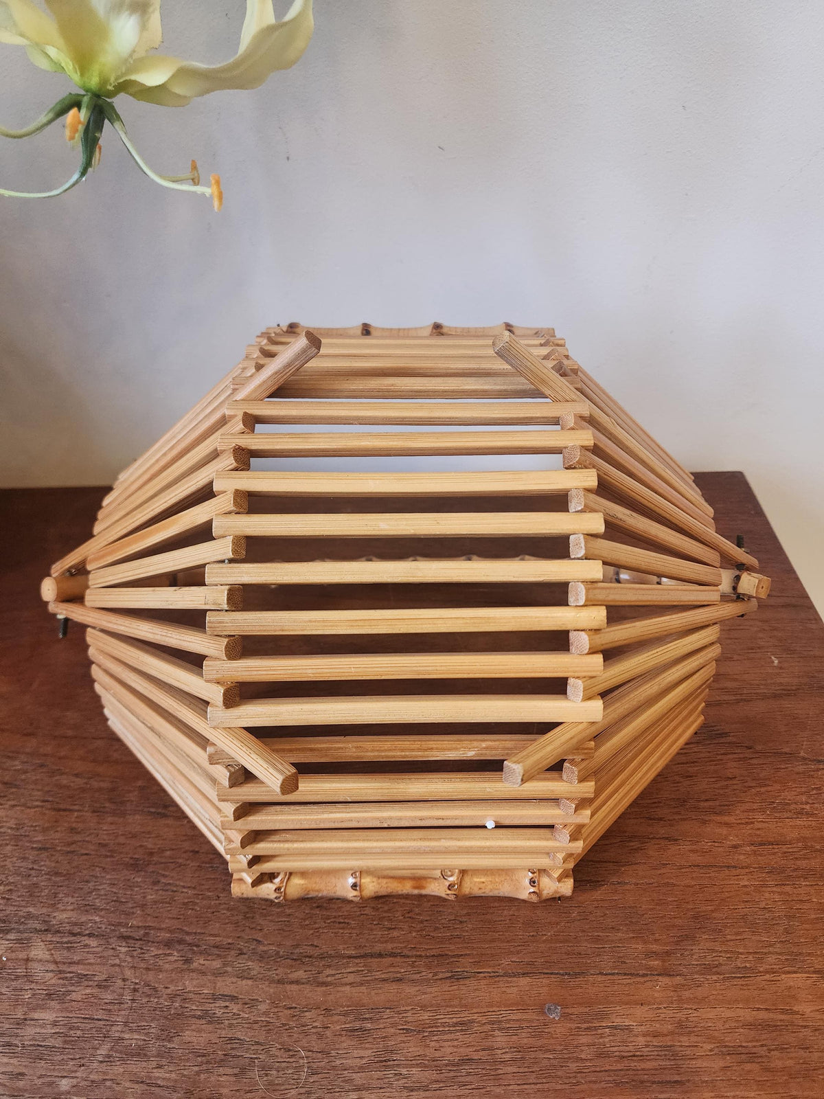 Vintage Bamboo Folding Baskets | Set of 2 Rattan Handled Trays | 1970s Mid Century Natural Decor | Fruit or Bread Basket