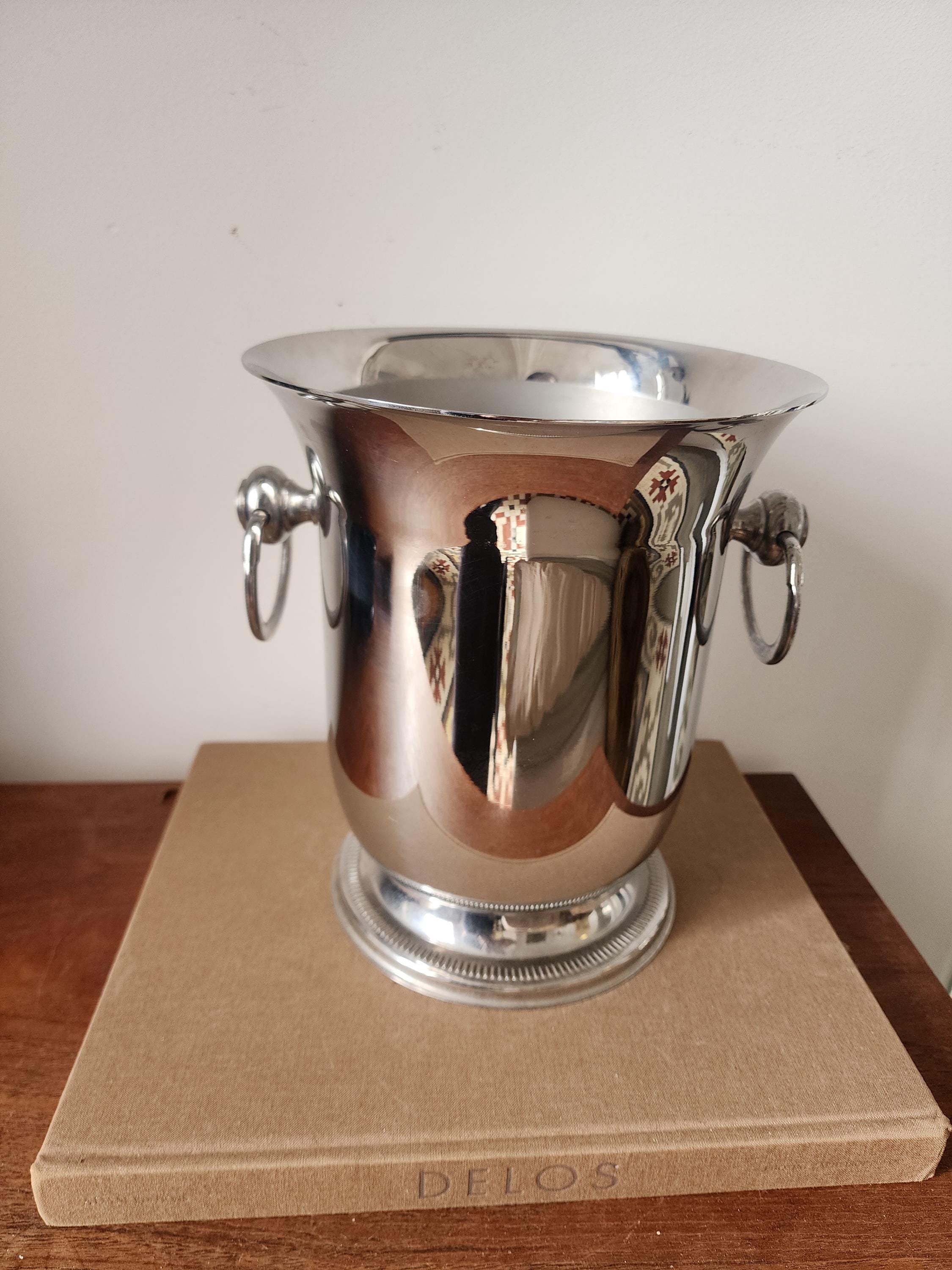 Vintage French Champagne Bucket Jean Couzon Stainless Steel Ice Bucket Wine Cooler France Barware 1970s Mid Century Entertaining